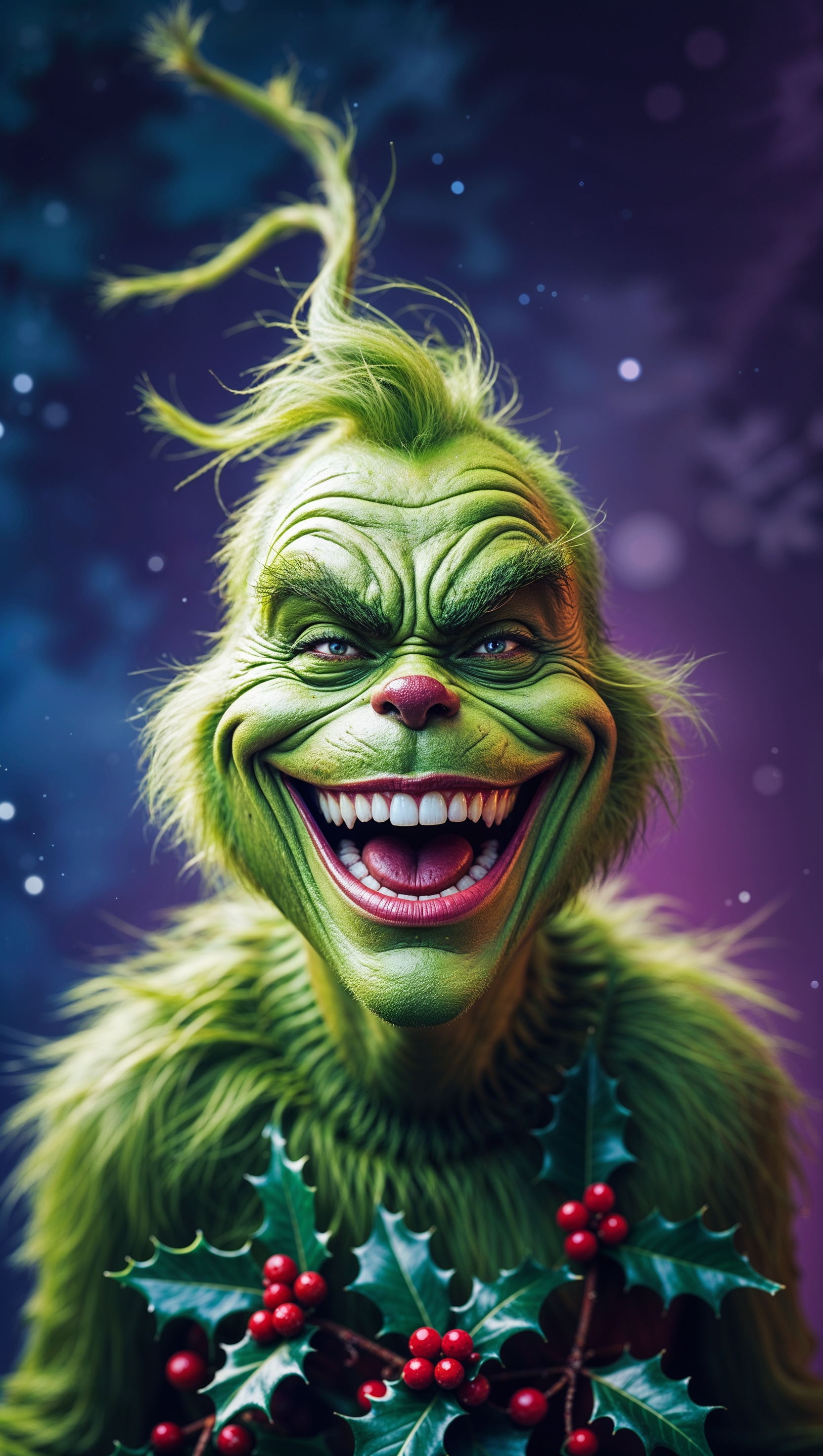 iPhone wallpaper of Grinch laughing mischievously