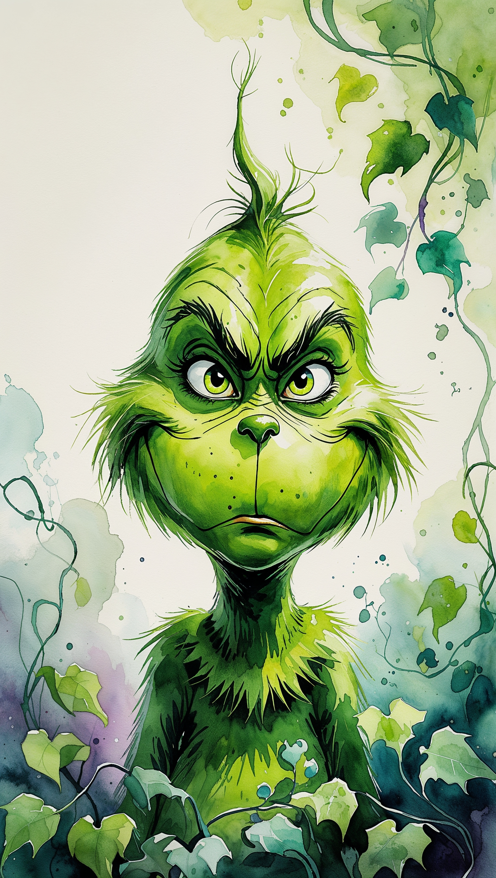Grinch in watercolor painting style for iPhone background