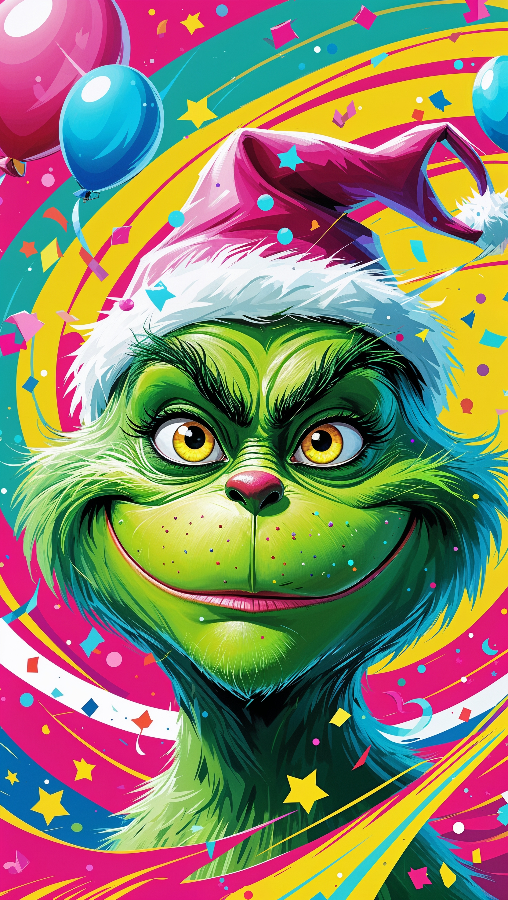 Grinch with vibrant colors and colorful cartoon background for iPhoneiPhone wallpaper of Grinch laughing mischievously