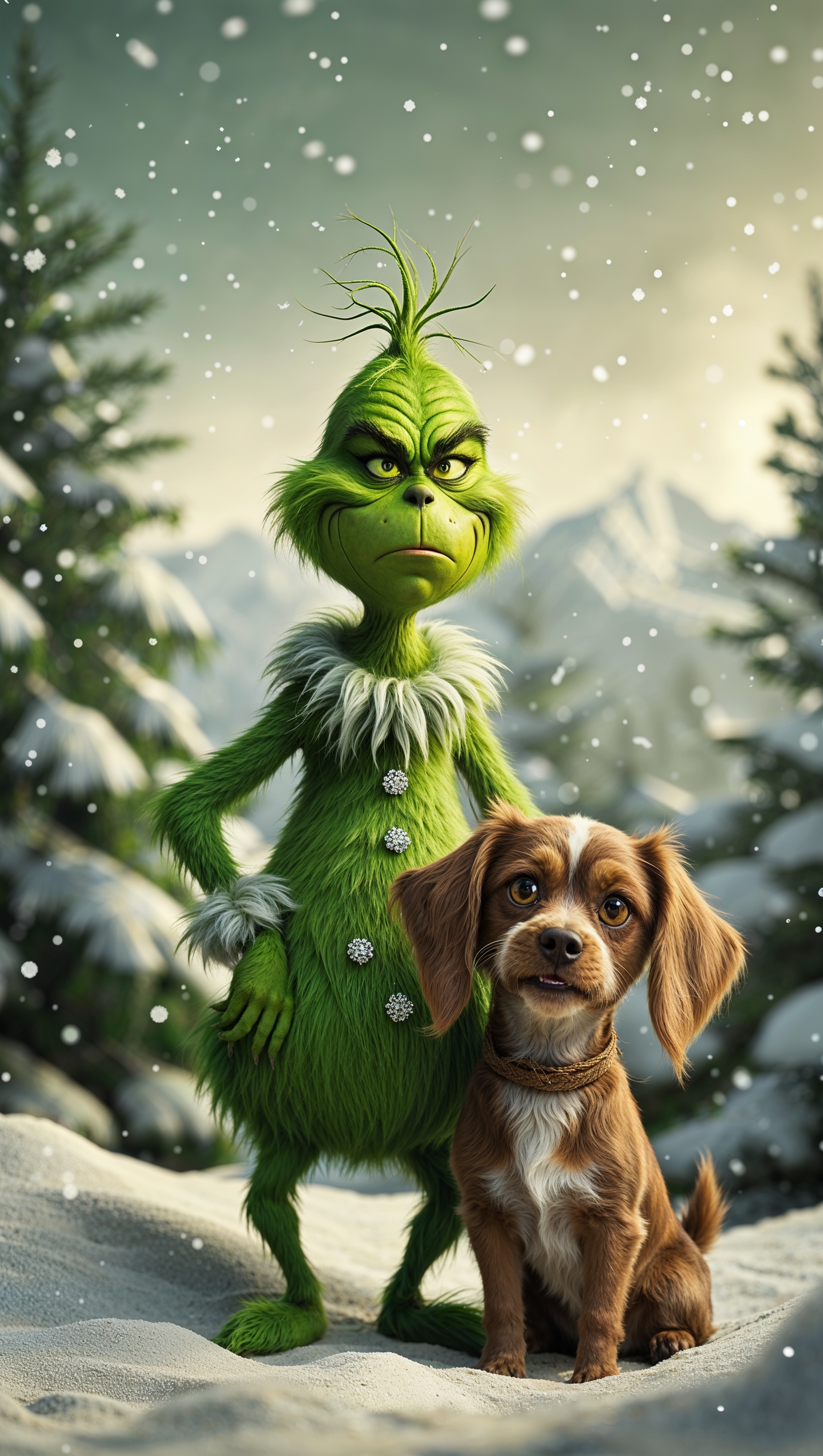 Grinch and his dog Max with a winter background for iPhone