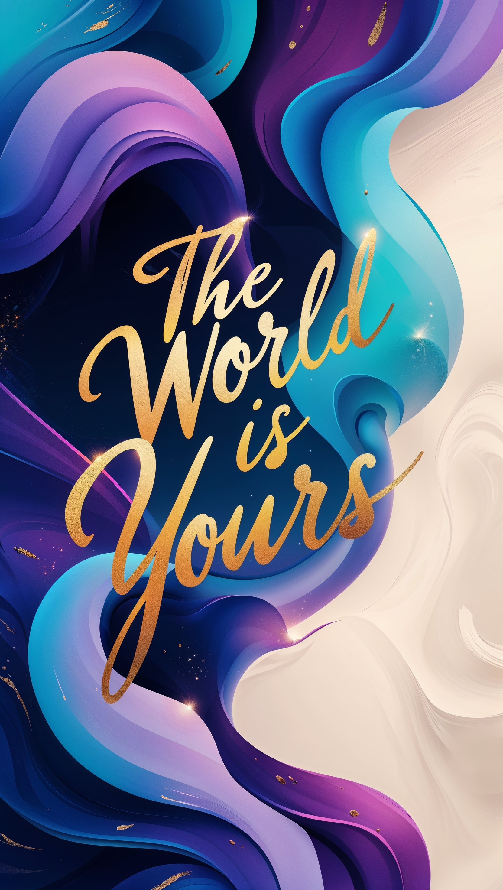 Abstract background with bold gold "The World Is Yours", iPhone wallpaper
