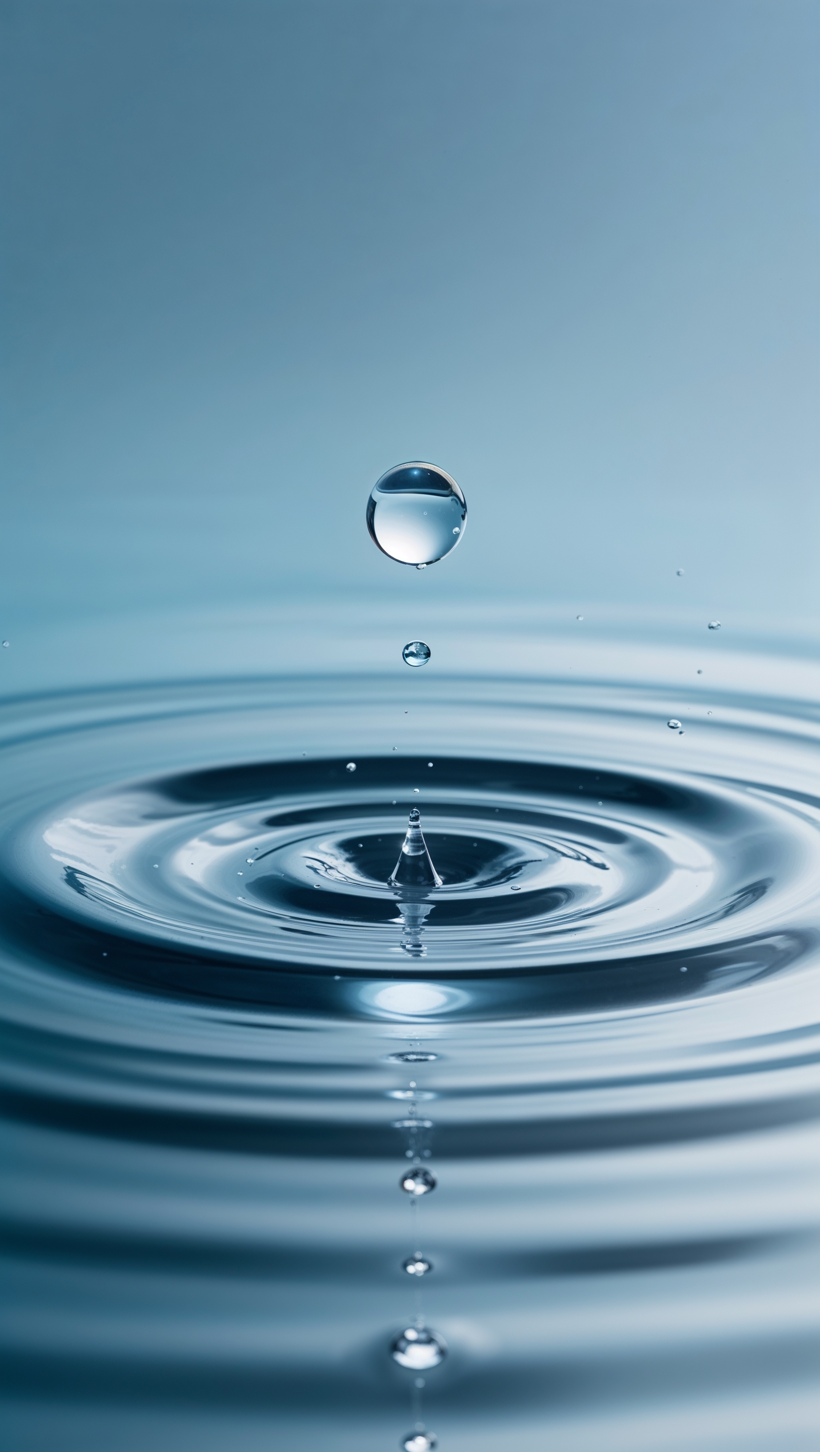 Minimalistic image of a droplet falling underwater