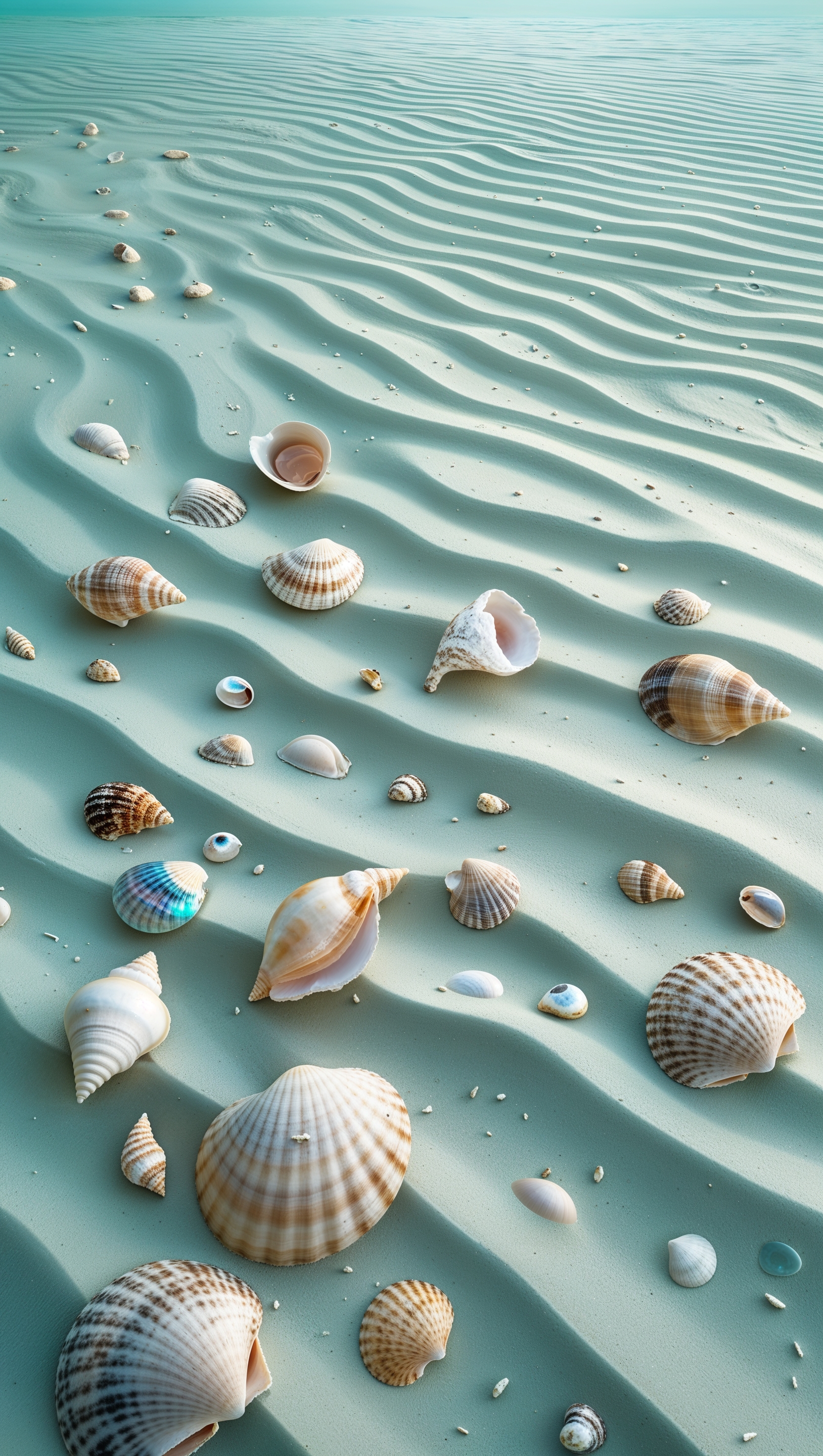 Peaceful horizontal view of the seafloor with sand and shells