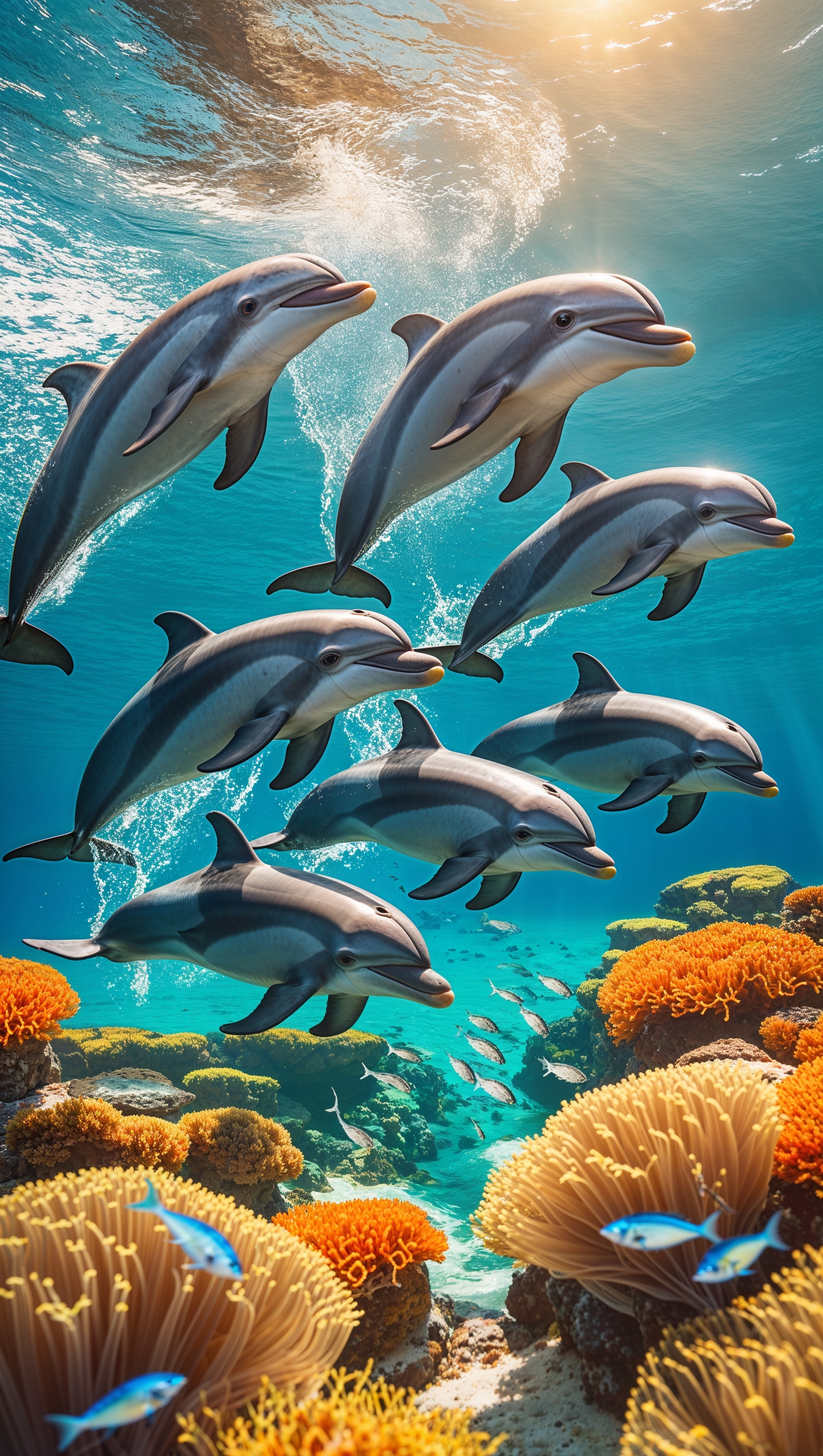 A pod of dolphins swimming gracefully