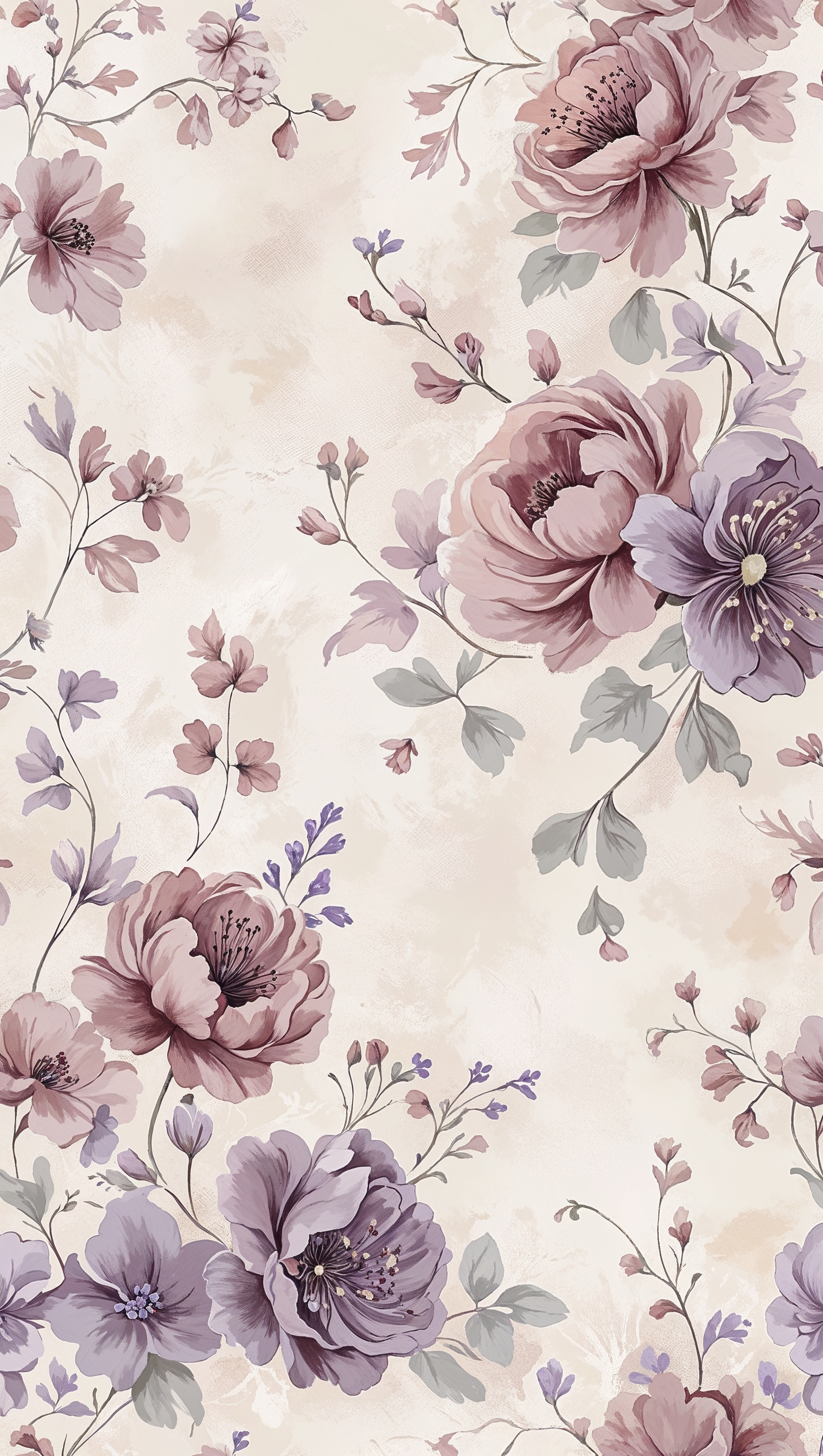 Romantic vintage flower pattern in dusty rose and lavender, subtle and elegant