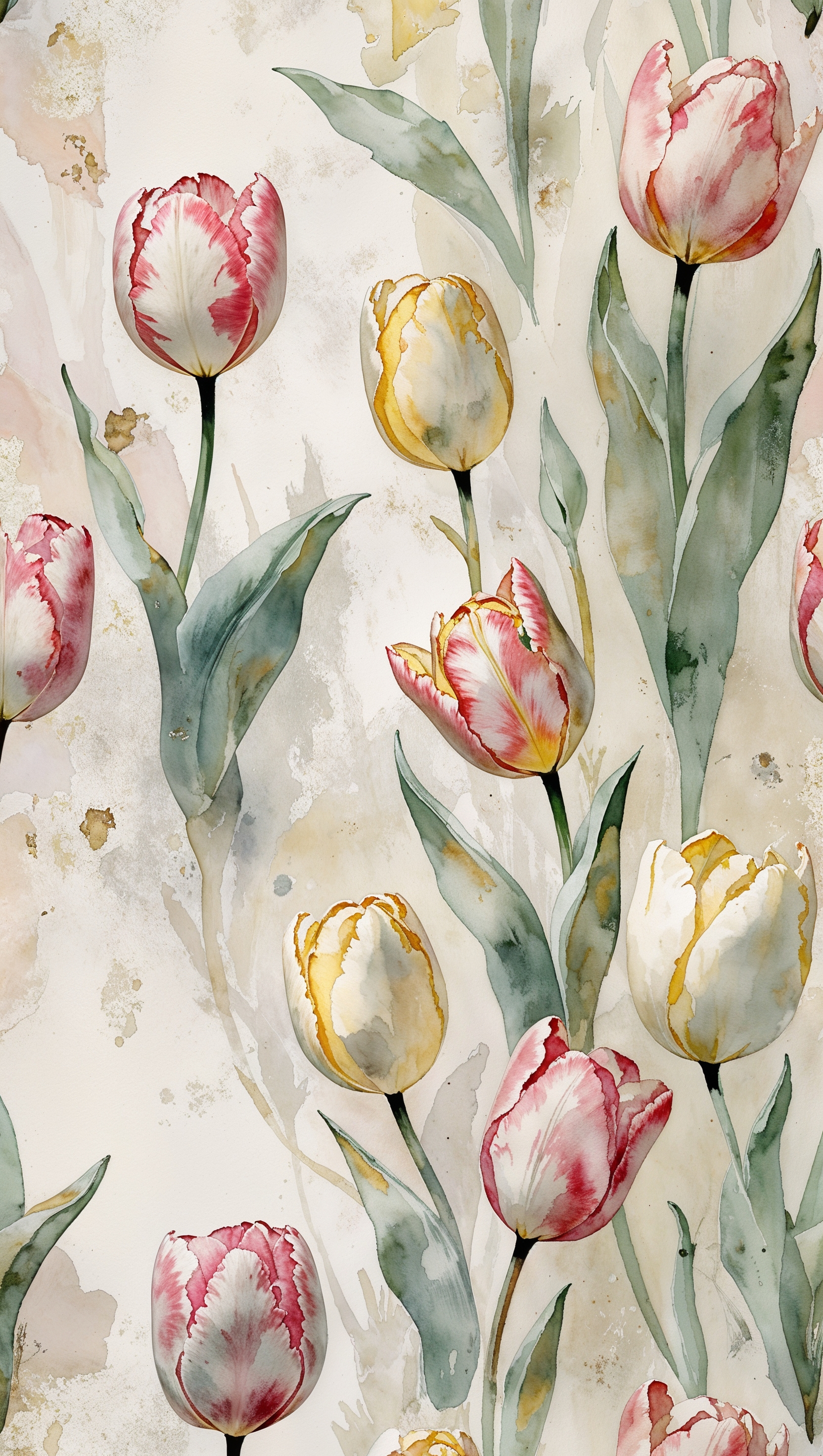 Classic French floral wallpaper with faded vintage tulips
