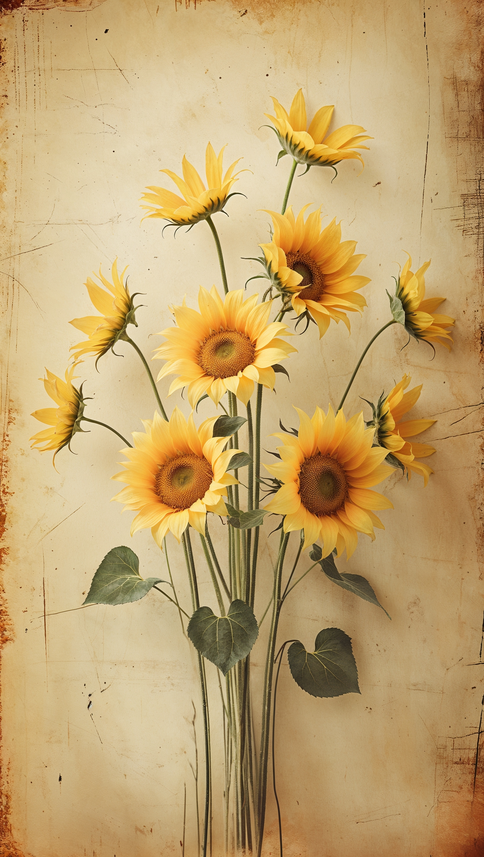 Retro-style iPhone background with soft sunflowers and vintage filter