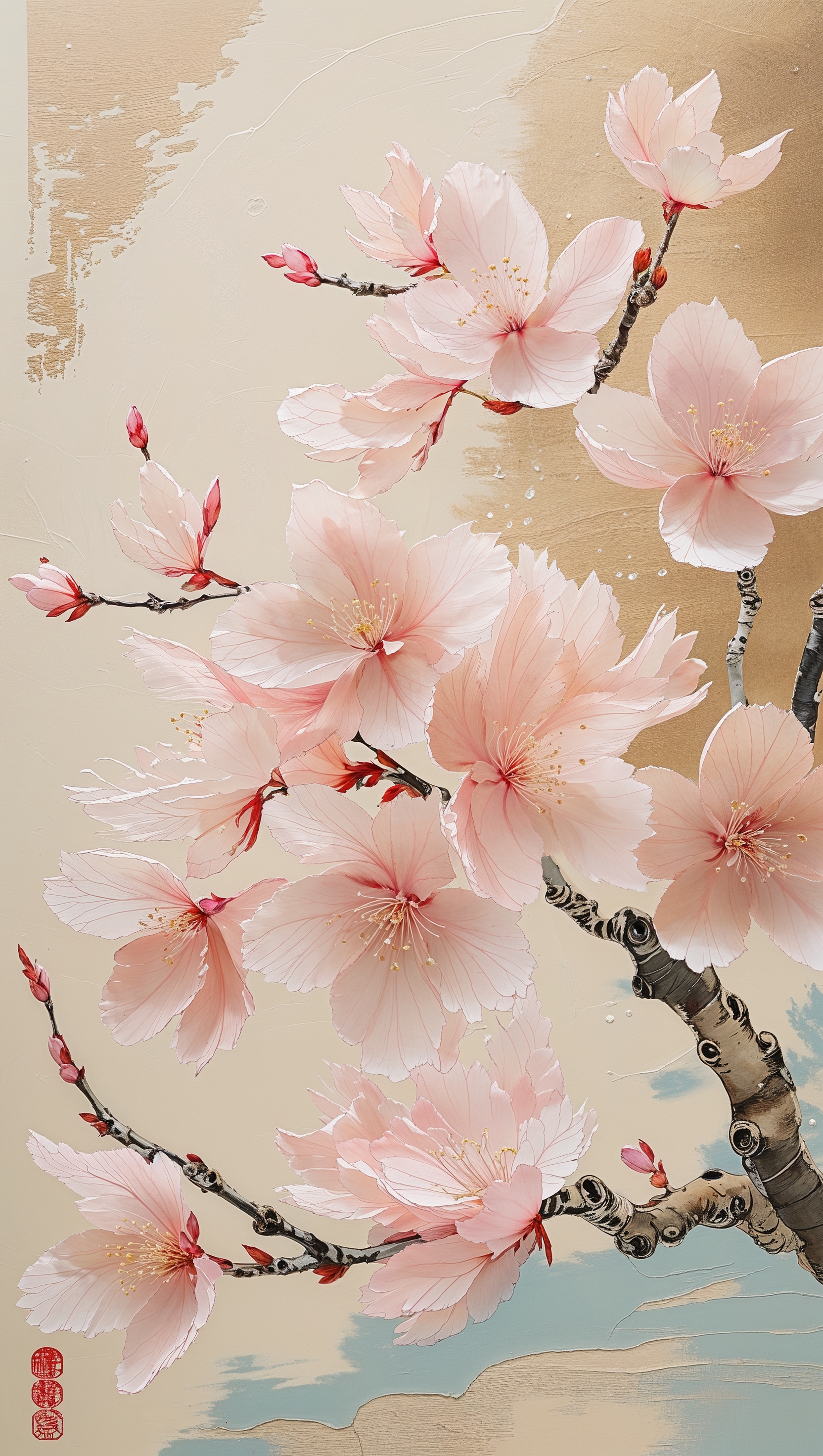 Delicate cherry blossoms in vintage Japanese art style