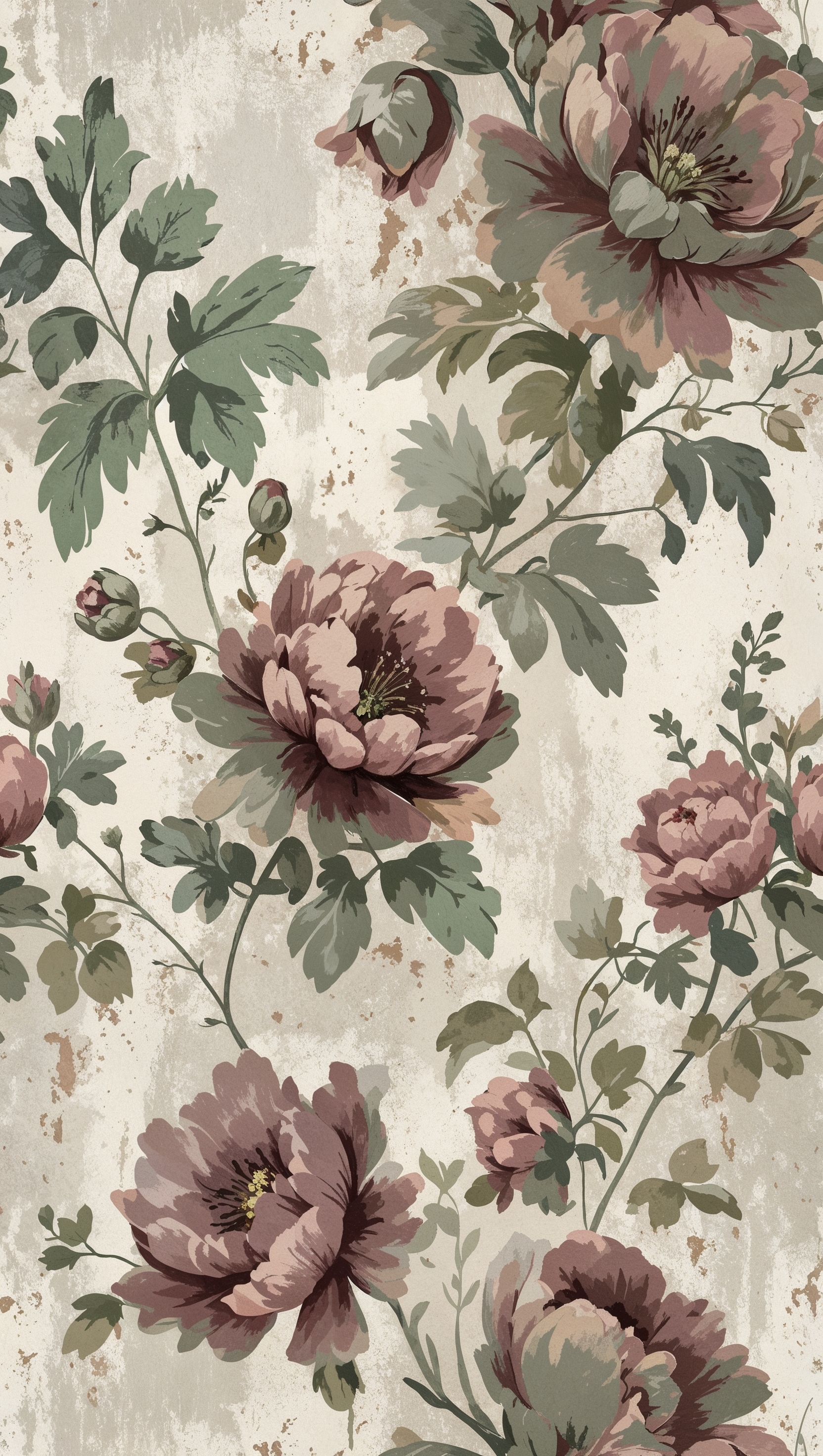 Rustic vintage flower wallpaper with linen fabric texture