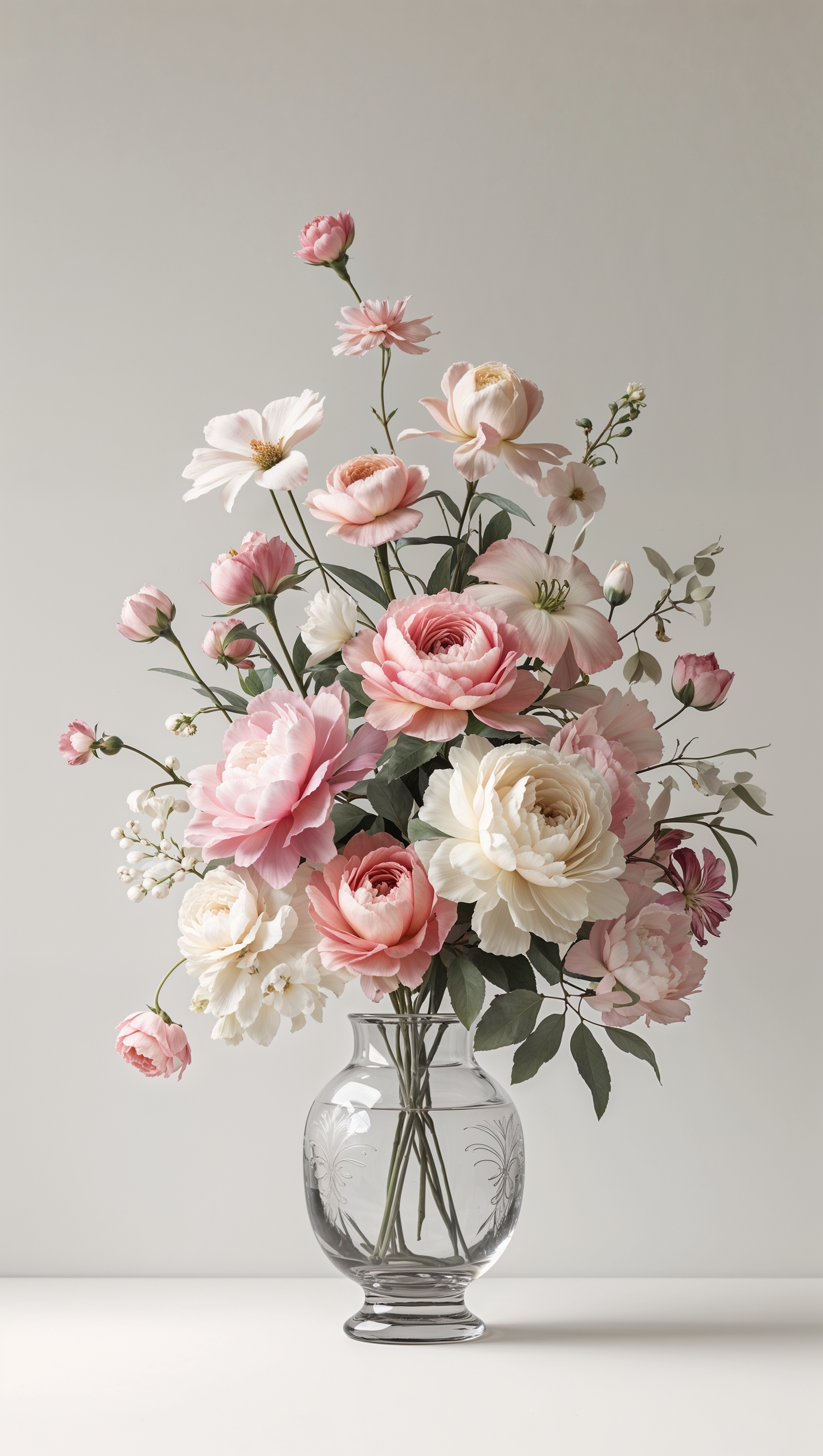 Elegant vintage floral bouquet in soft pink and cream, minimal style iPhone wallpaper