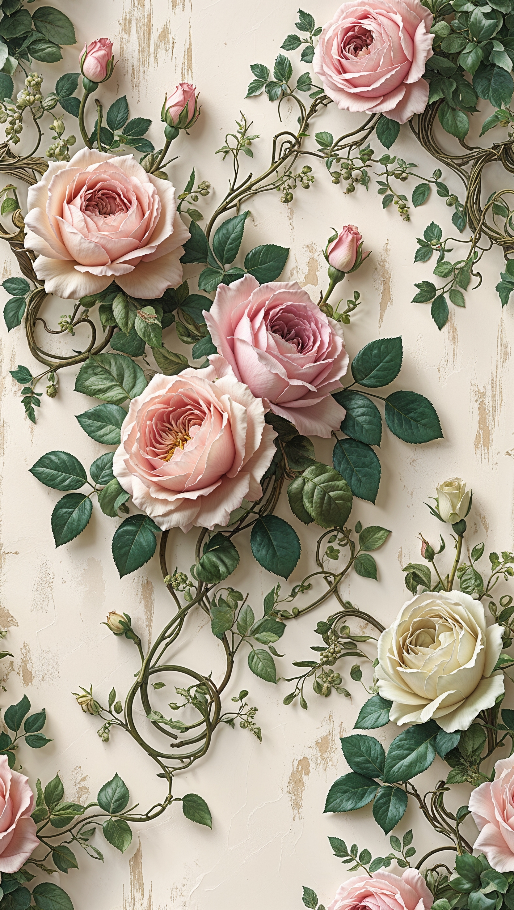 Classic Victorian floral wallpaper, intricate roses and vines, vintage iPhone background