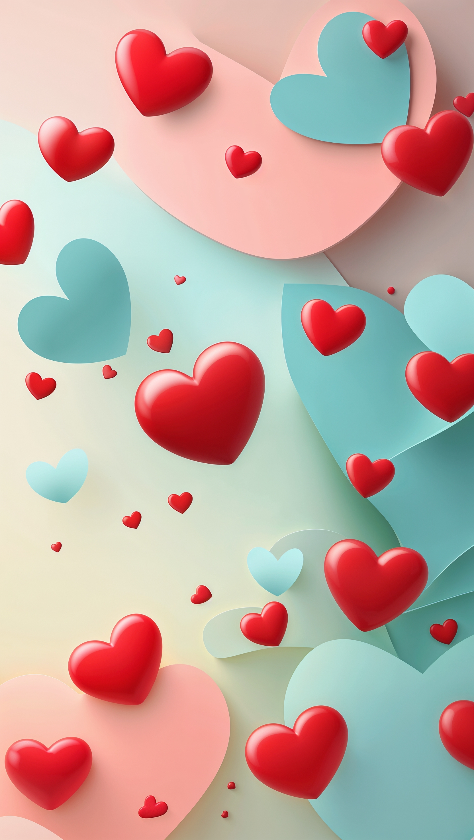 iPhone wallpaper with red hearts and soft pastel background