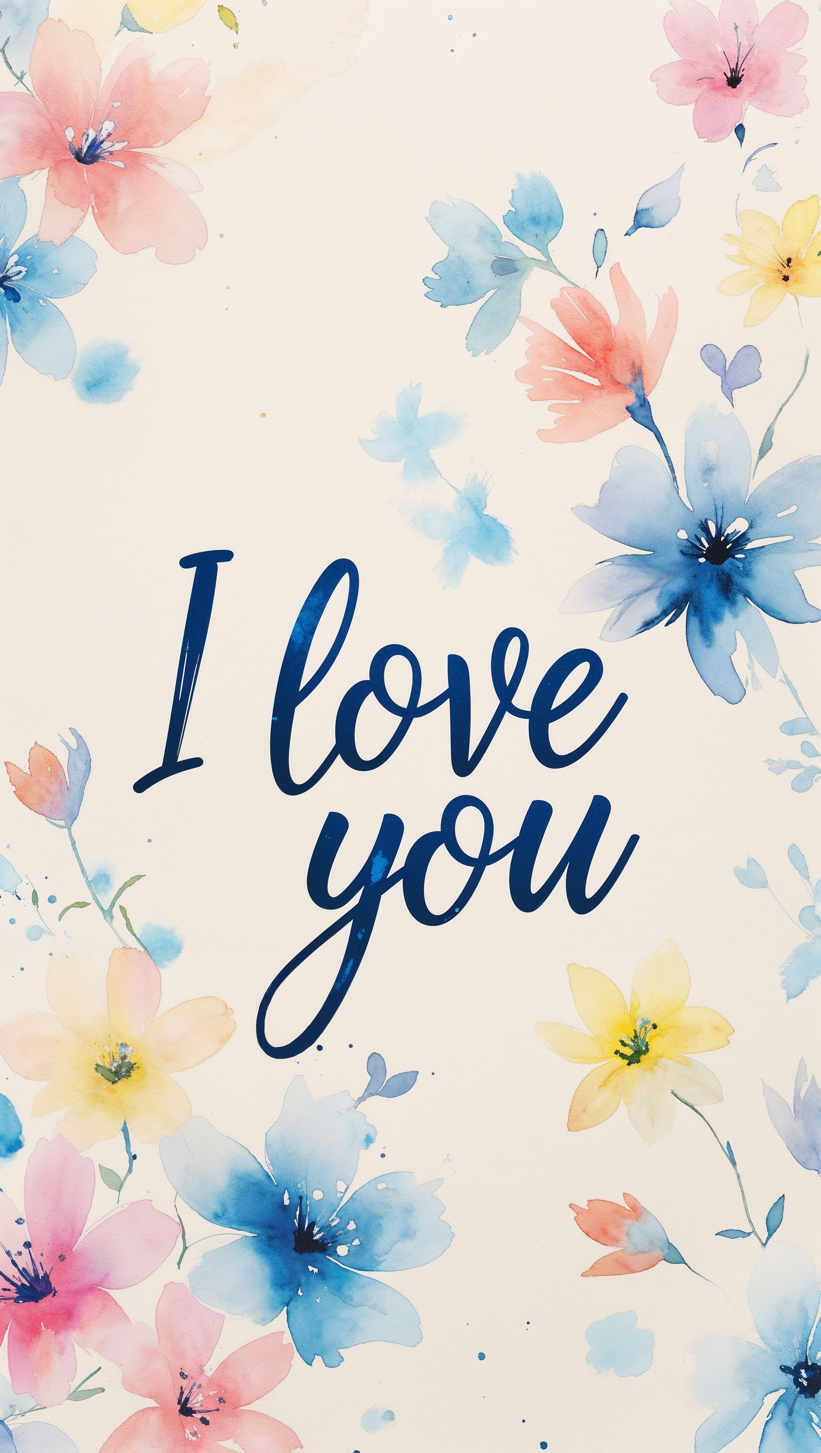 iPhone wallpaper with "I love you" text and watercolor flowers