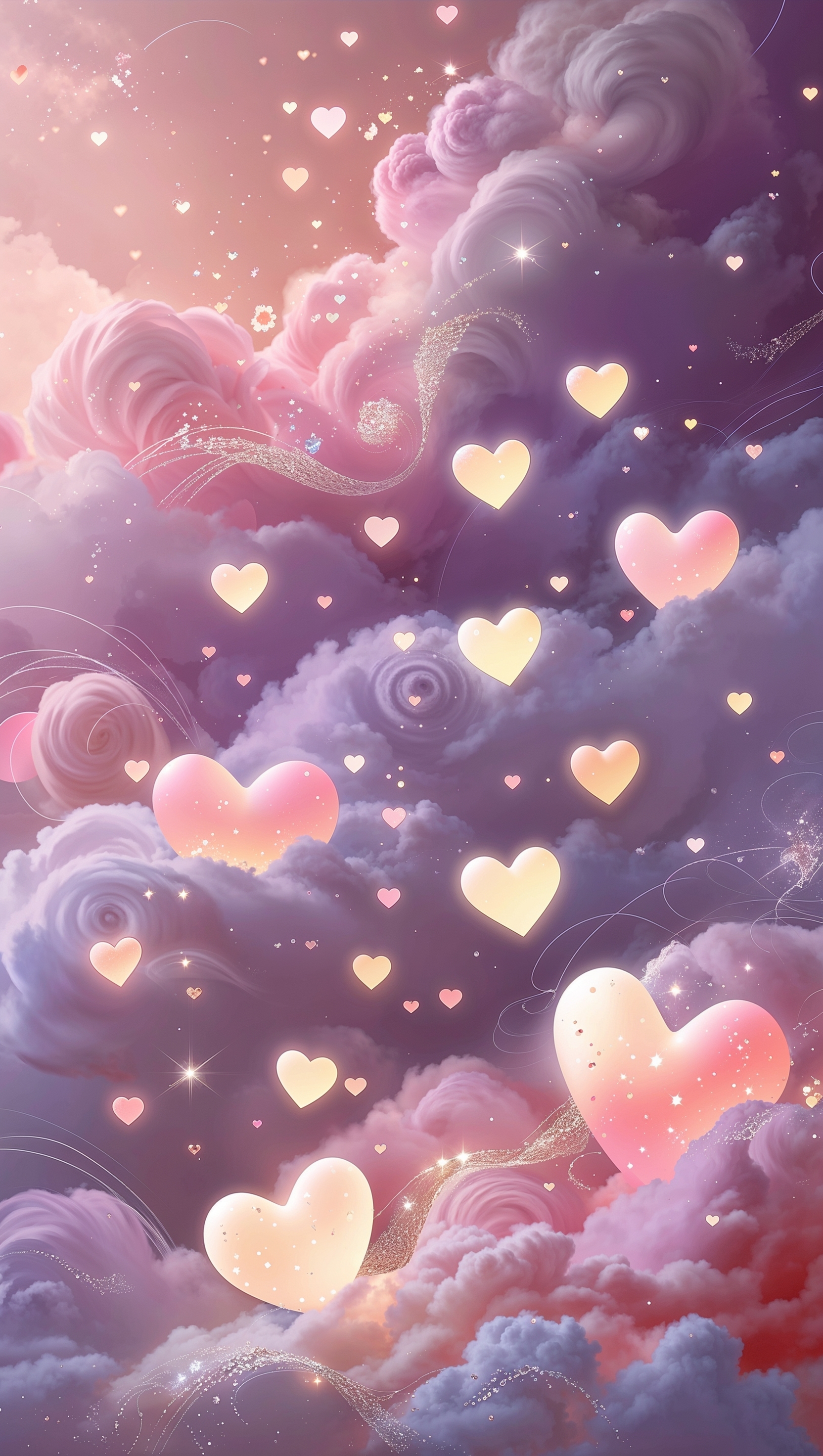 Fantasy wallpaper with floating hearts for iPhone