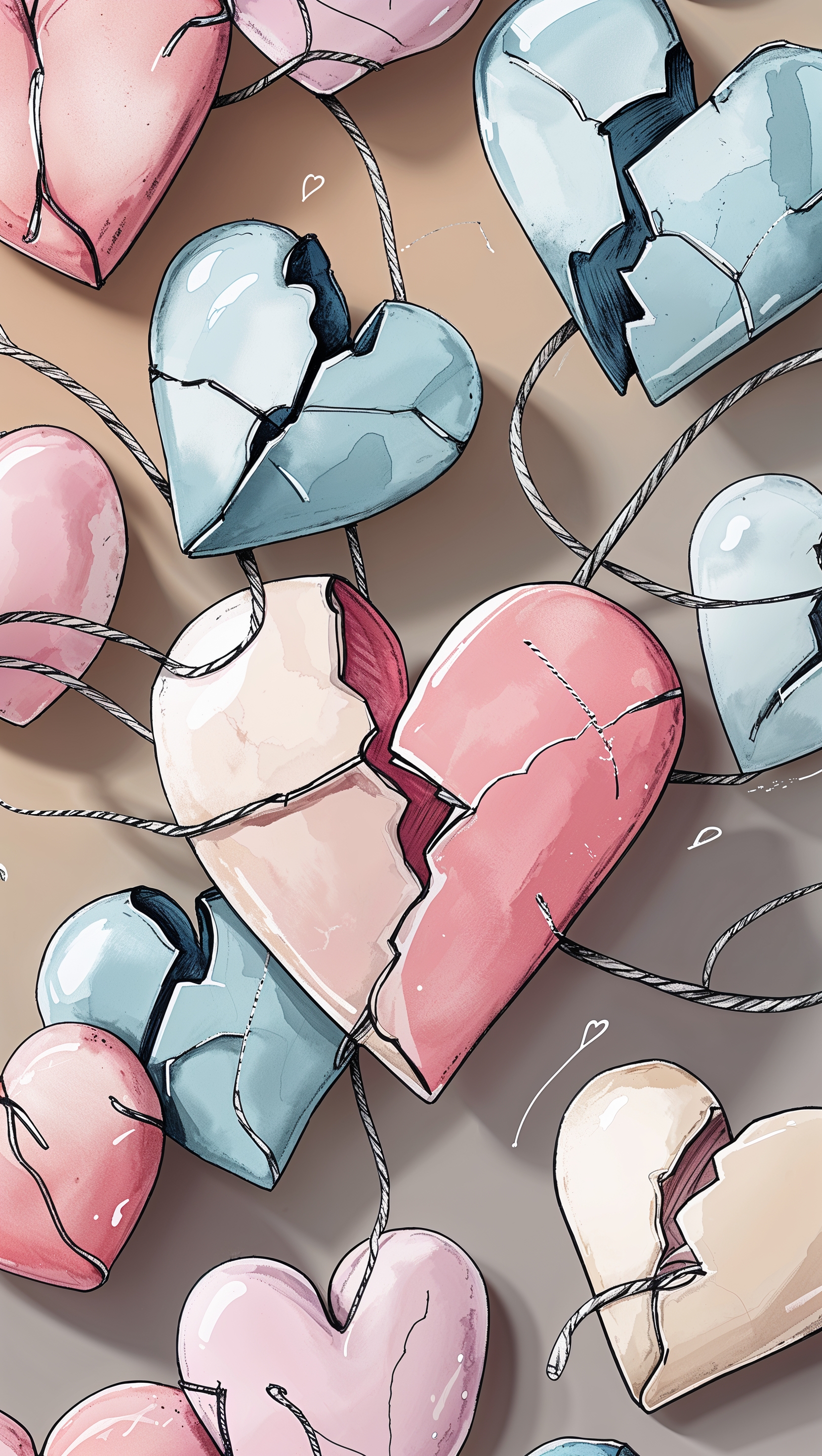 iPhone wallpaper with broken and mended hearts design