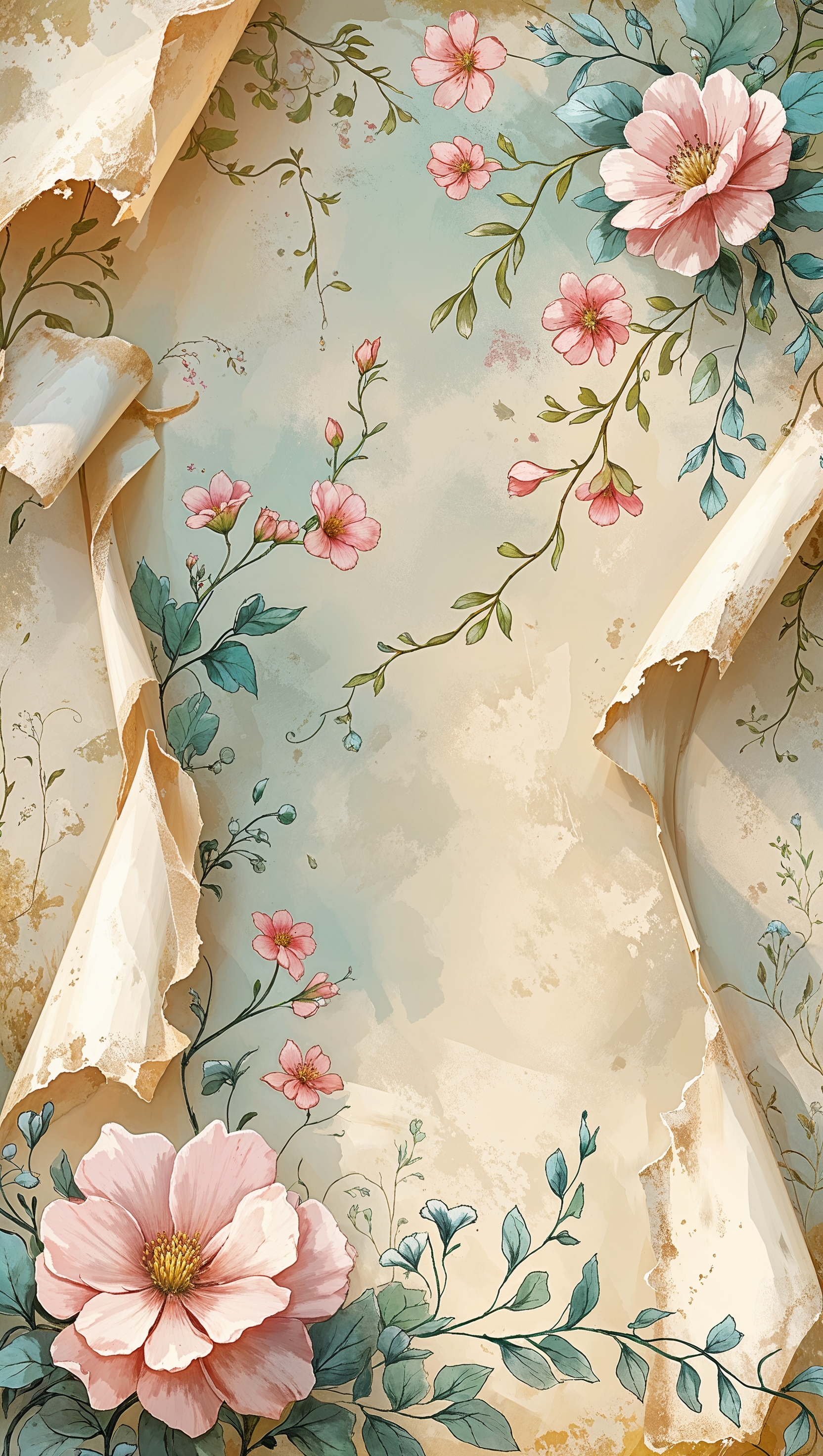 Romantic postcard style iPhone wallpaper with paper theme