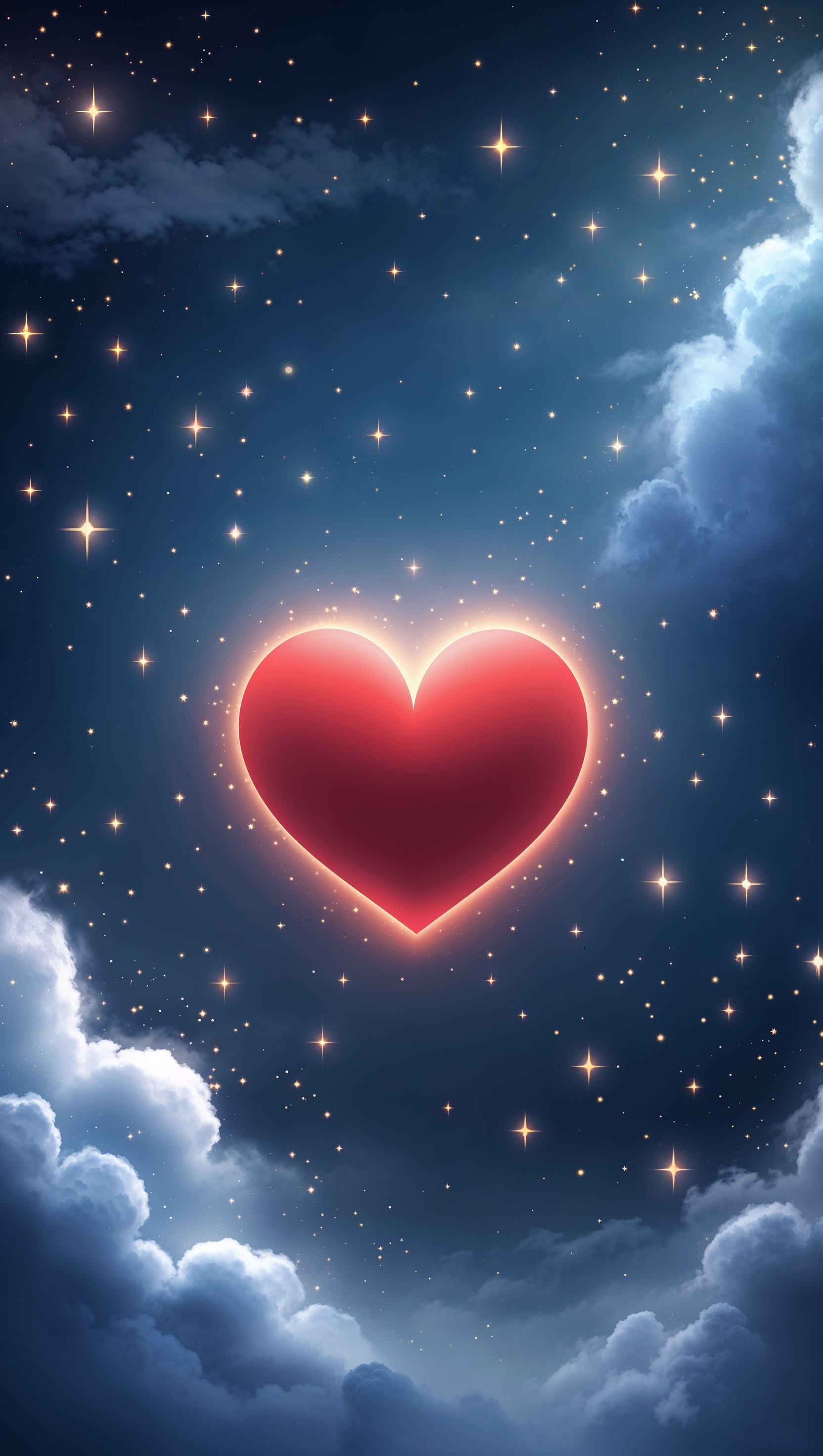 Romantic wallpaper with shining stars and red heart