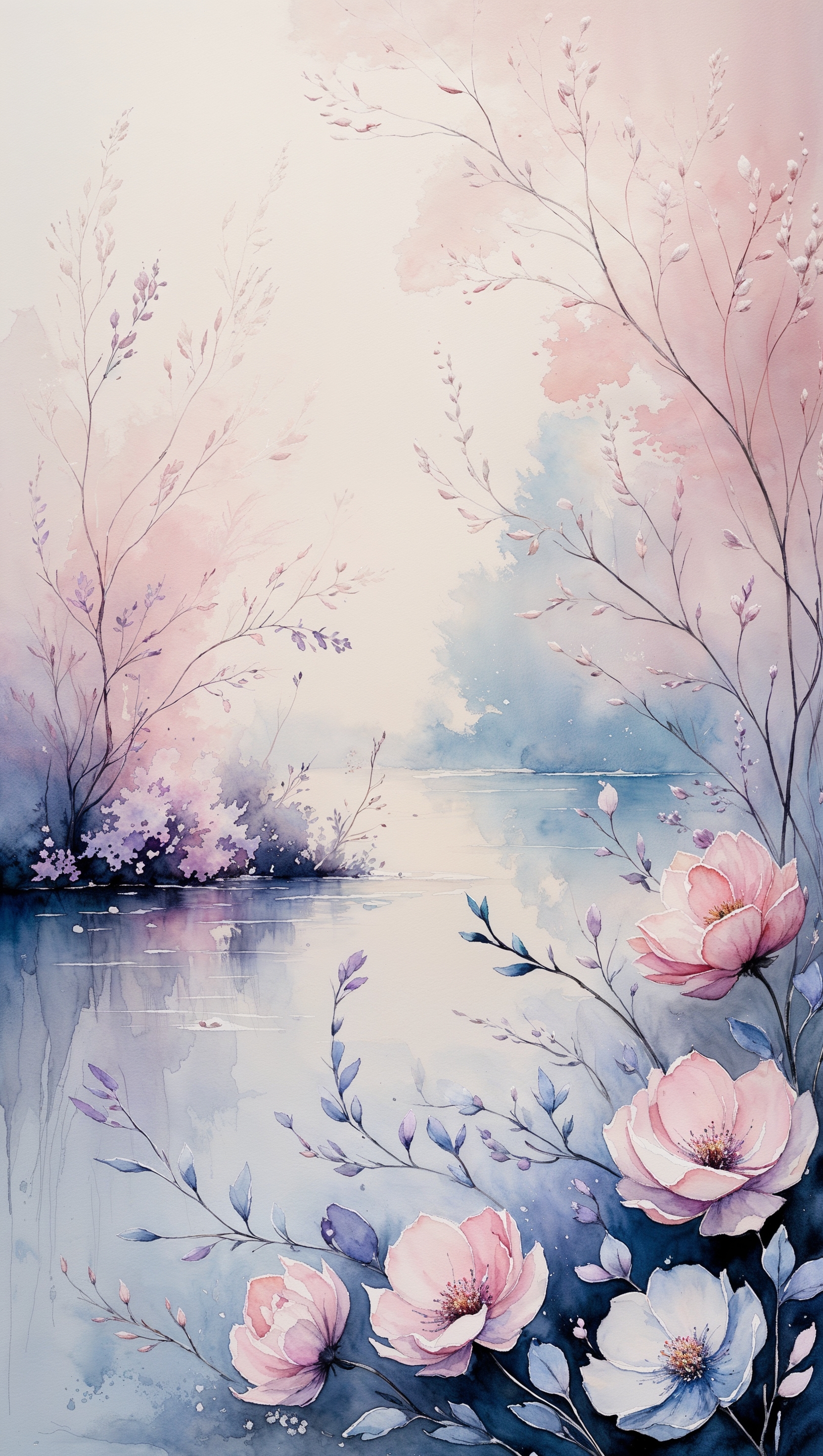 iPhone wallpaper with romantic watercolor painting