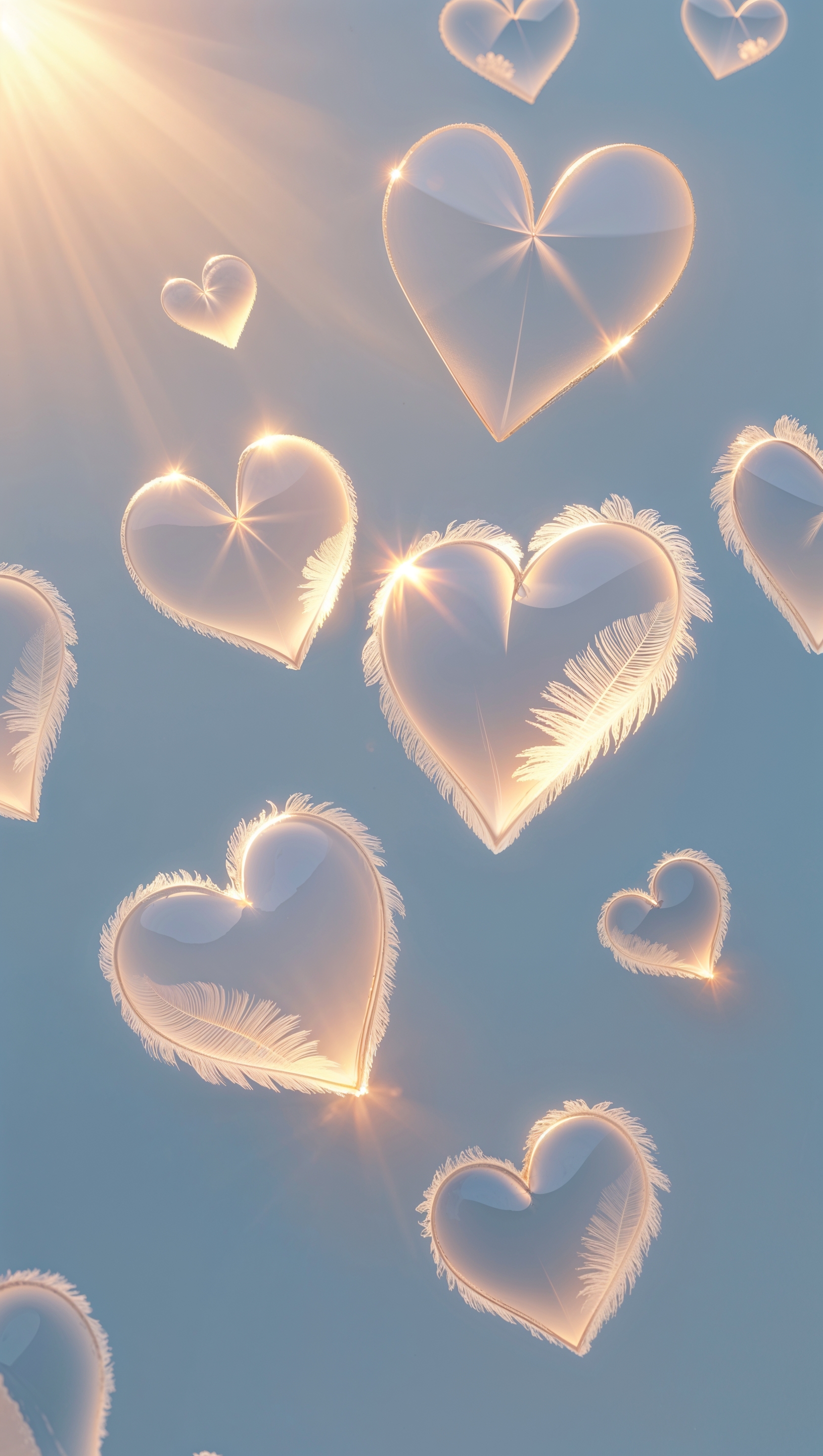 iPhone wallpaper with sunlight and transparent hearts