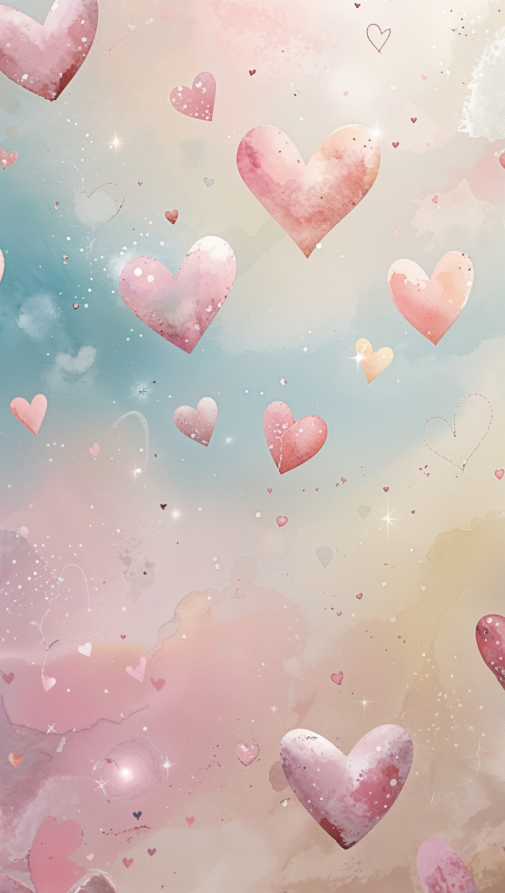 Soft colors and floating hearts romantic wallpaper