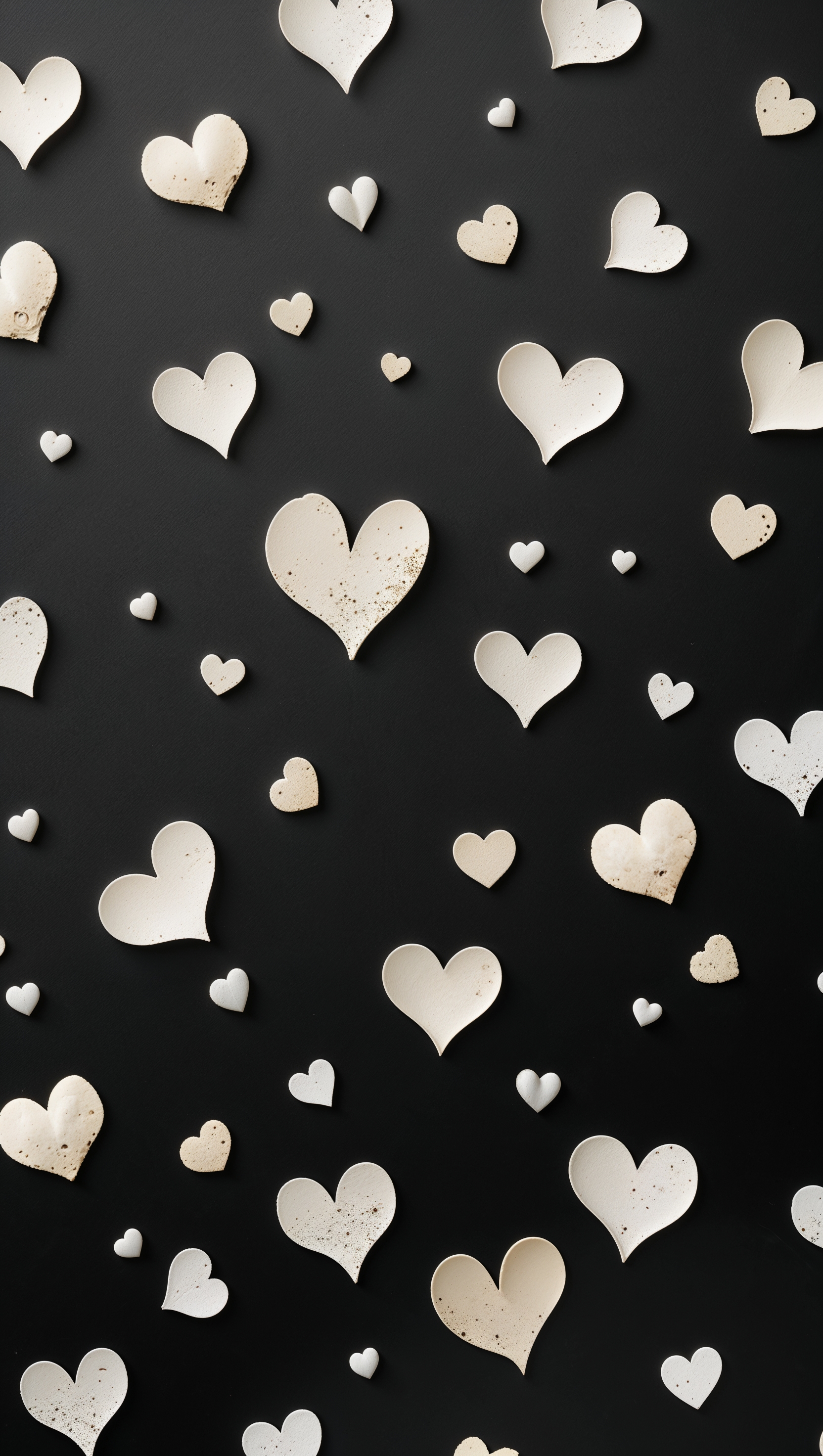 iPhone wallpaper with white hearts on black background