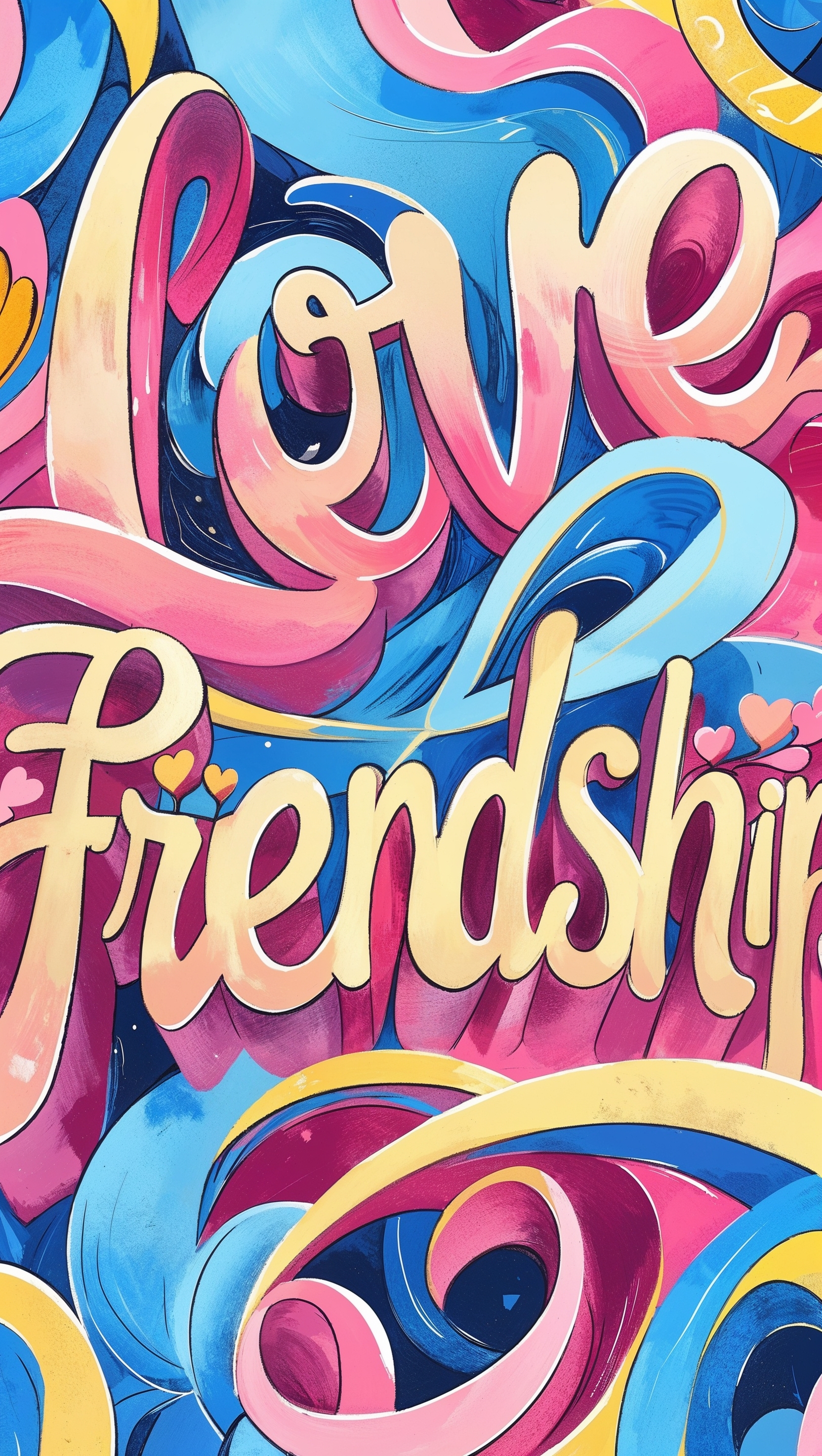 iPhone wallpaper with the words "Love" and "Friendship" in artistic style