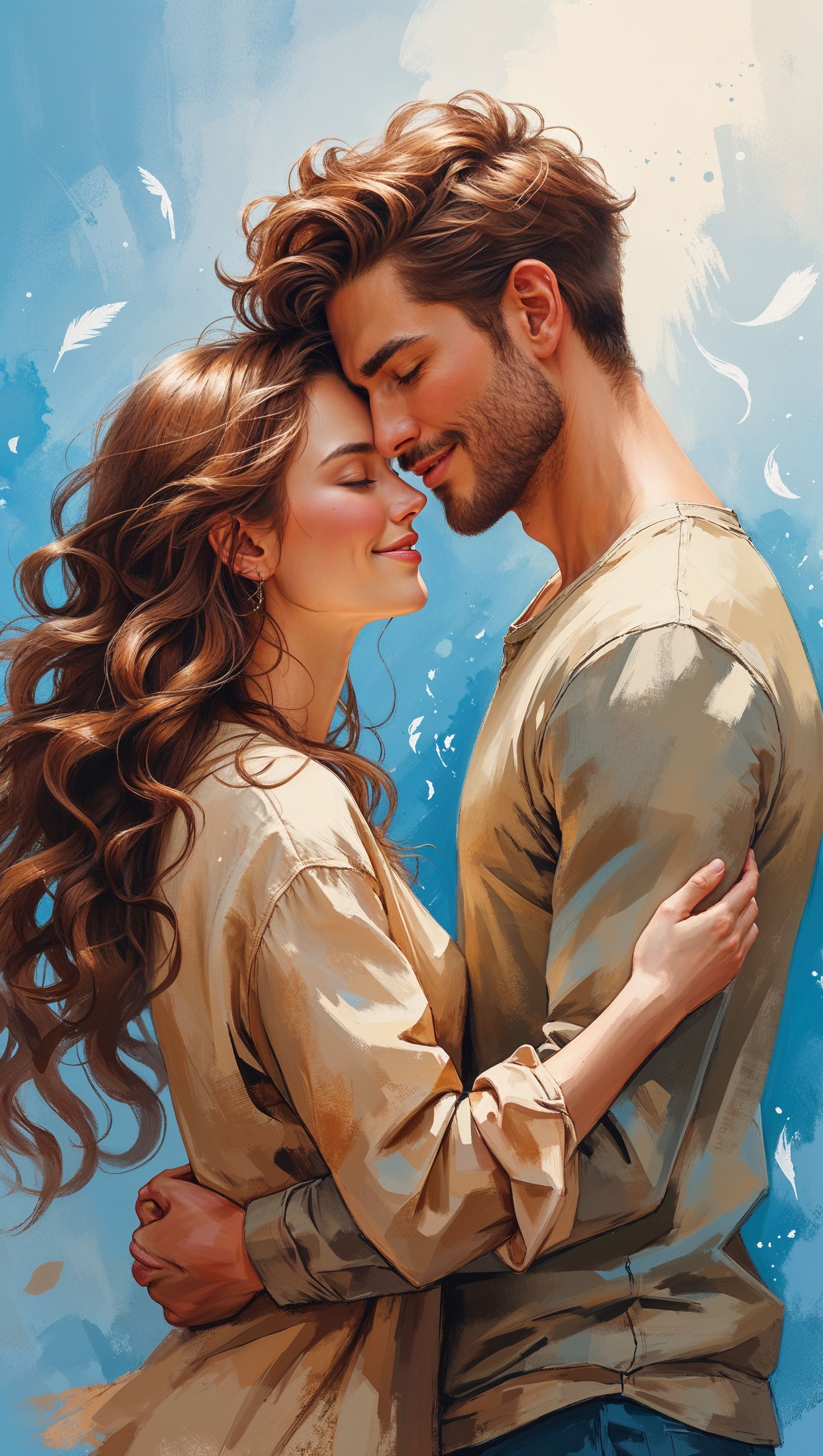 Digital painting wallpaper of a loving couple for iPhone