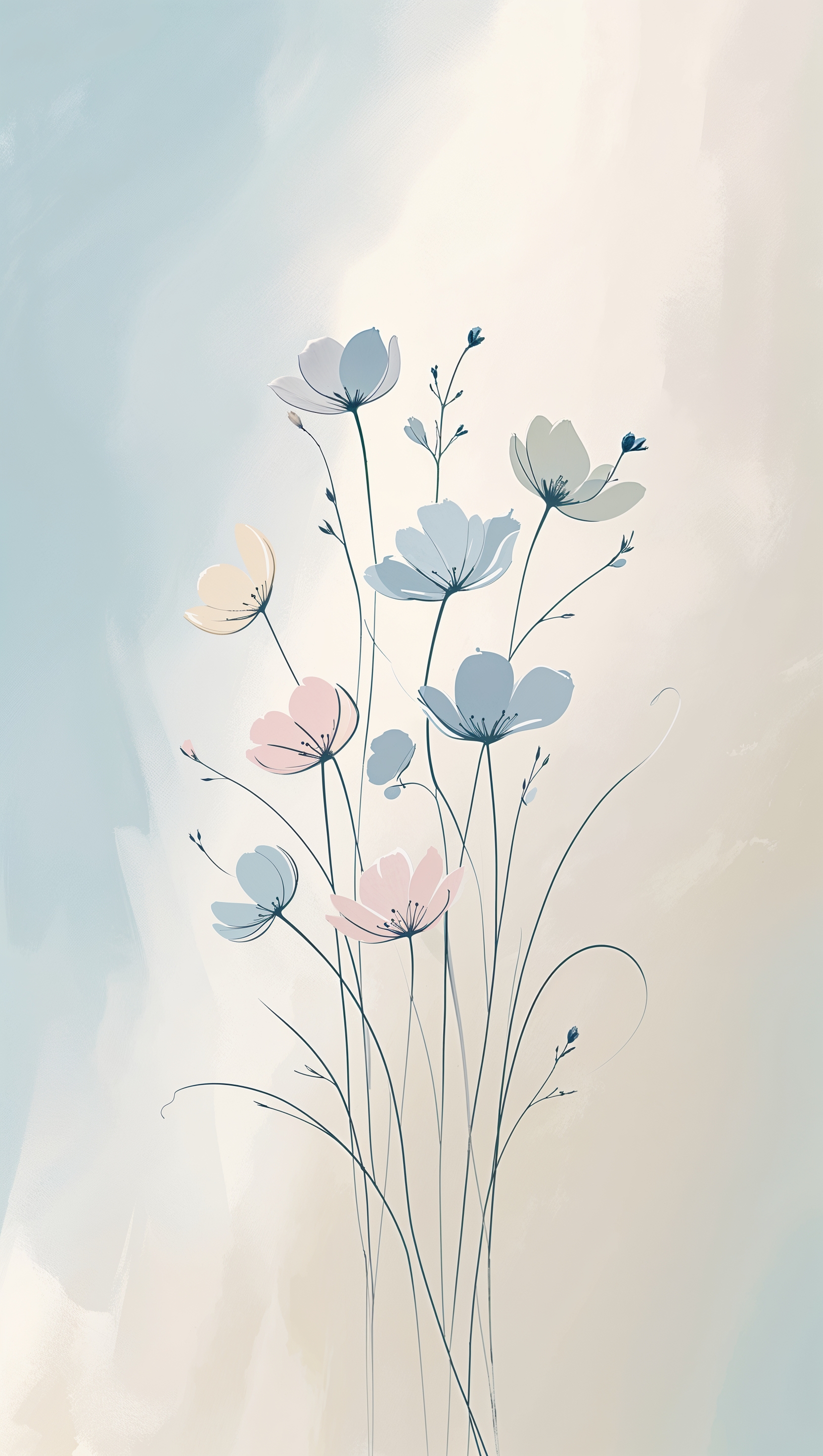 Minimalist wildflowers on a plain background for iPhone wallpaper