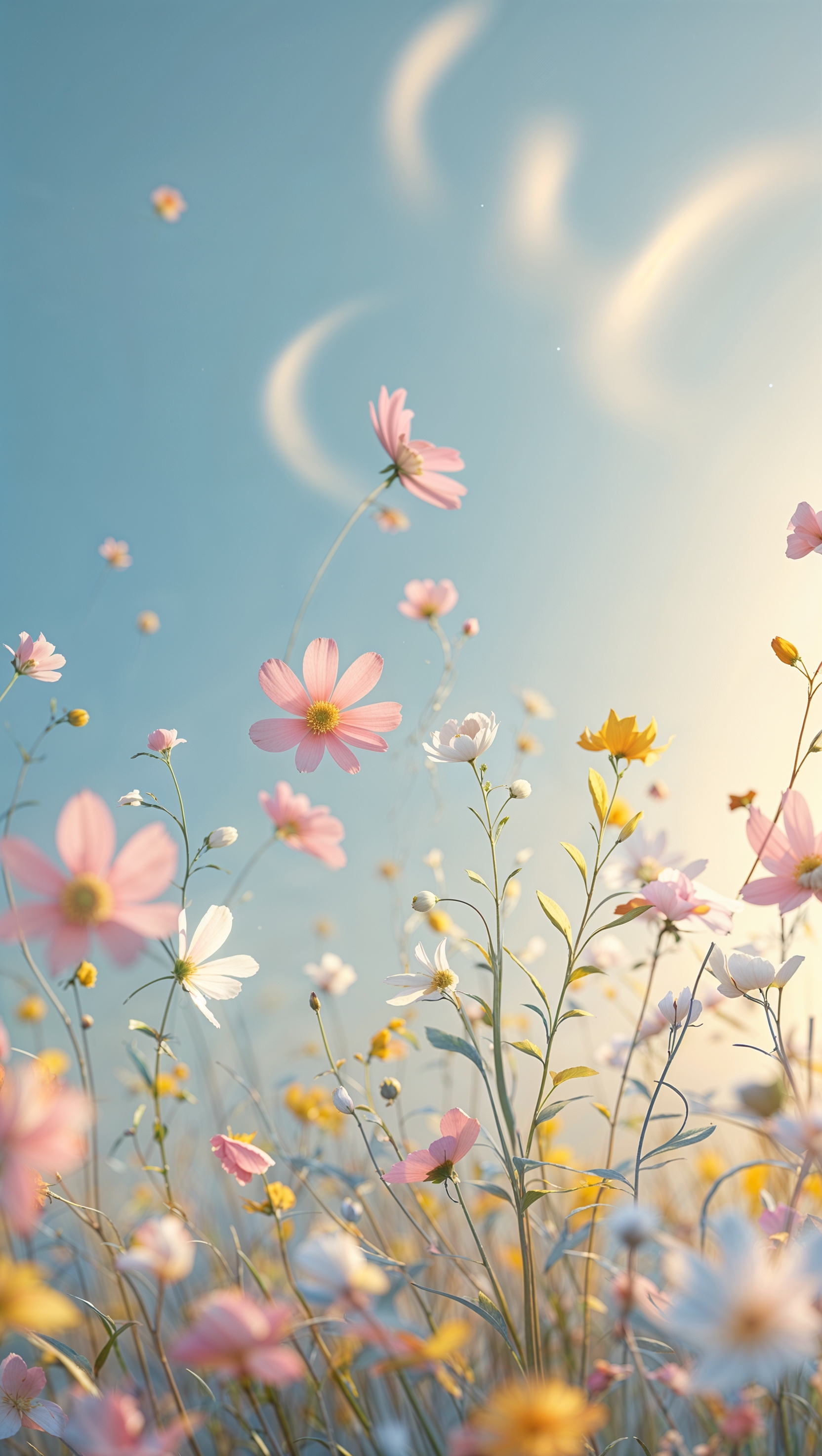 Wildflowers blowing in the wind, poetic iPhone wallpaper