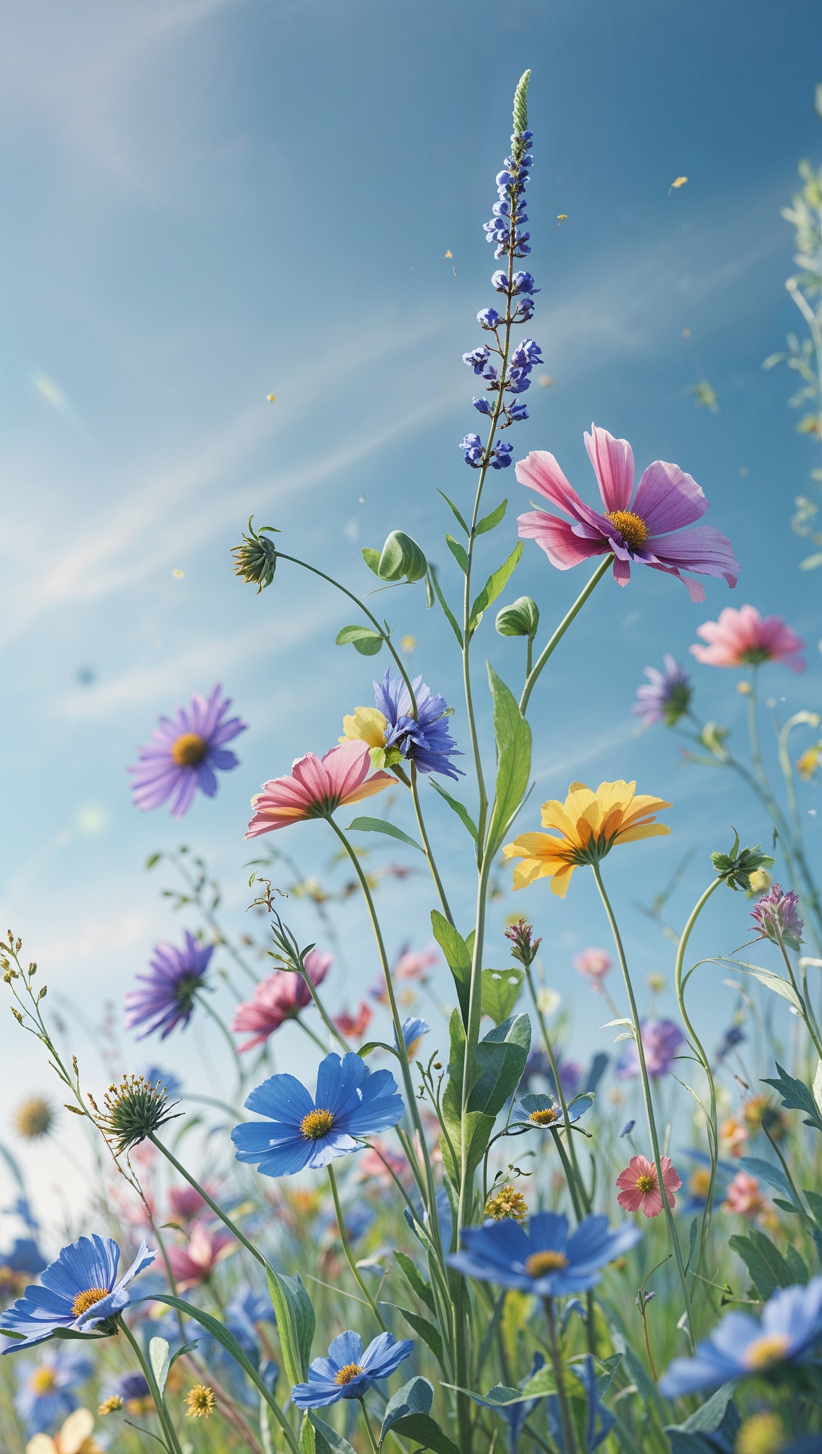 Realistic 3D wildflowers, iPhone wallpaper