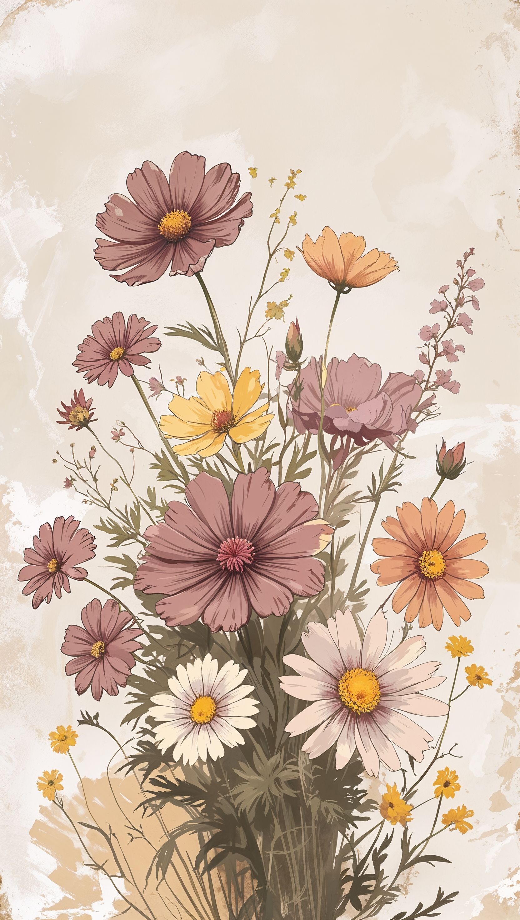 Vintage-style wildflowers, classic iPhone wallpaper