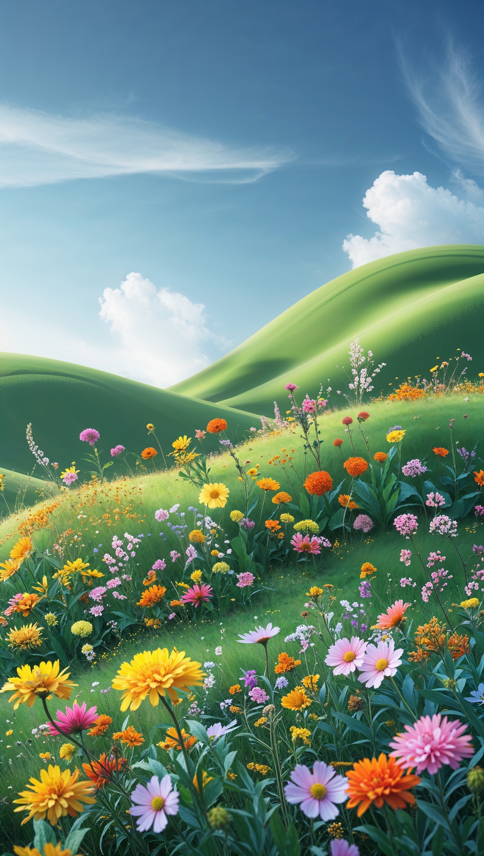 Wildflowers on green hills, iPhone wallpaper