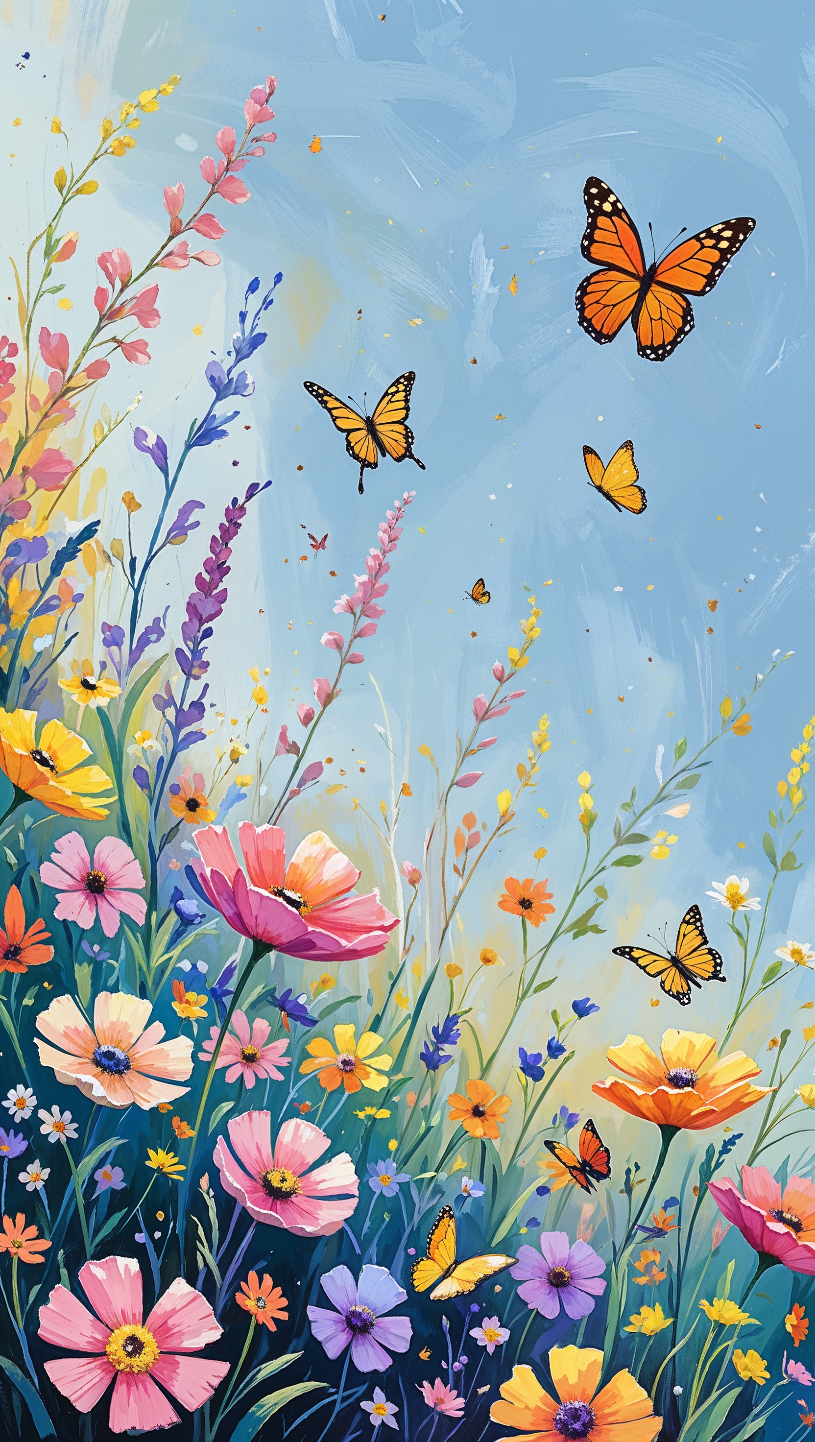 Wildflowers and butterflies, iPhone wallpaper