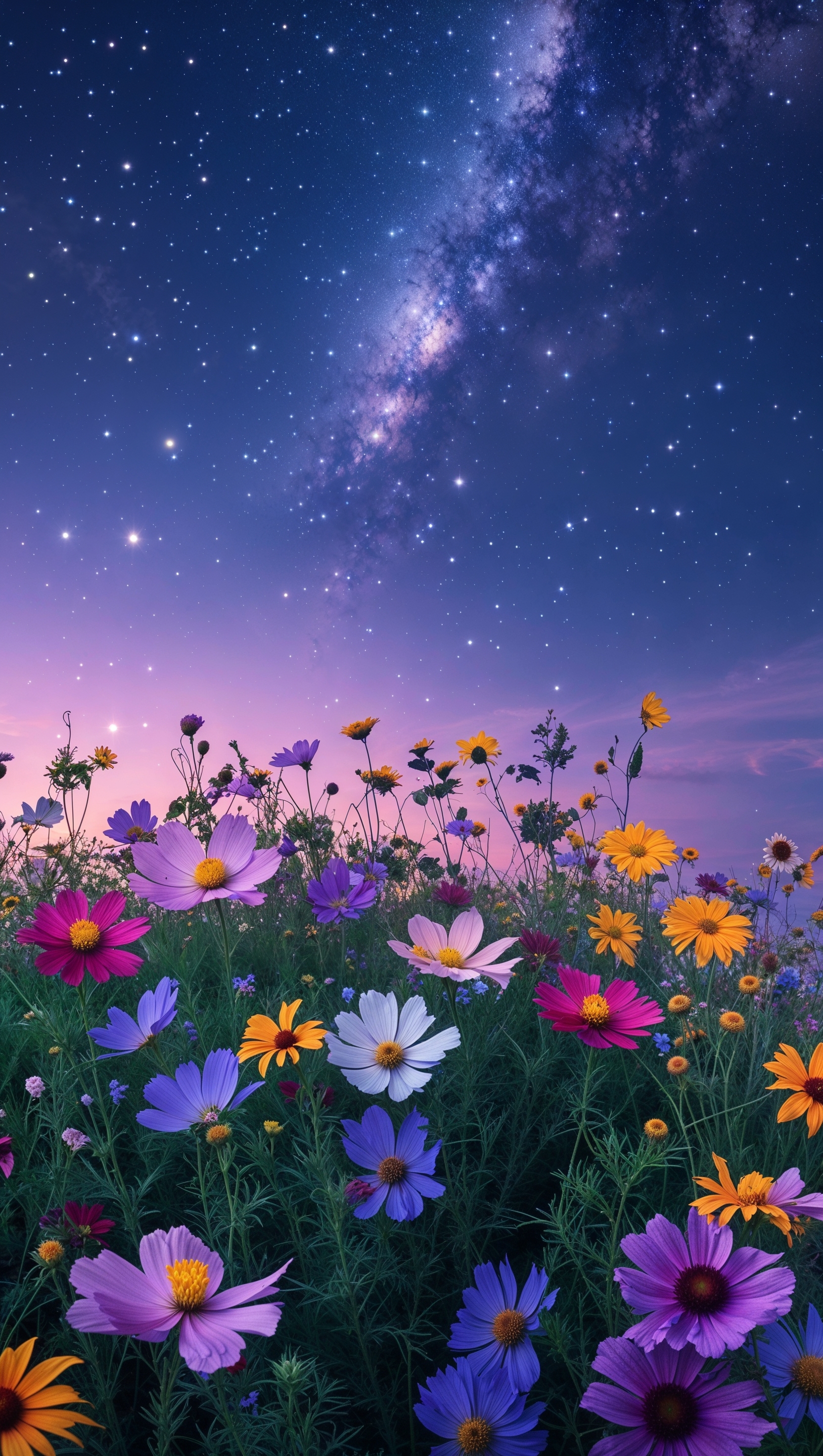 Wildflowers under a starry sky, iPhone wallpaper