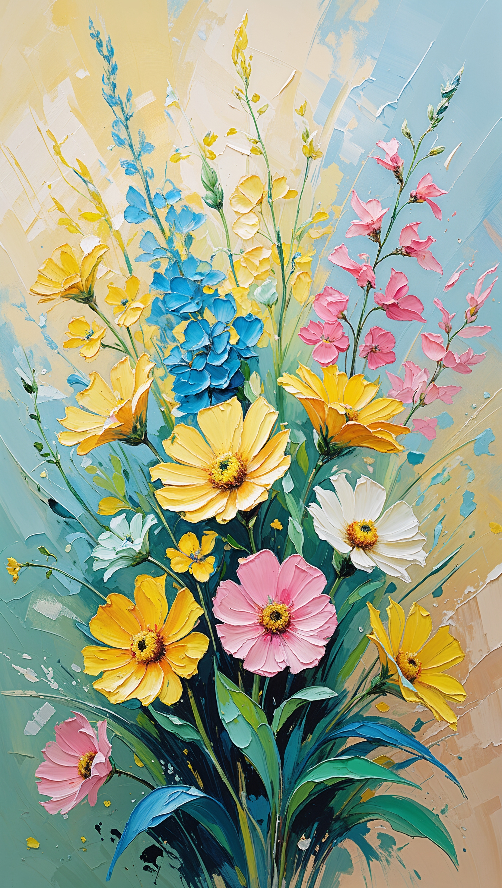 Oil painting style wildflowers, iPhone wallpaper
