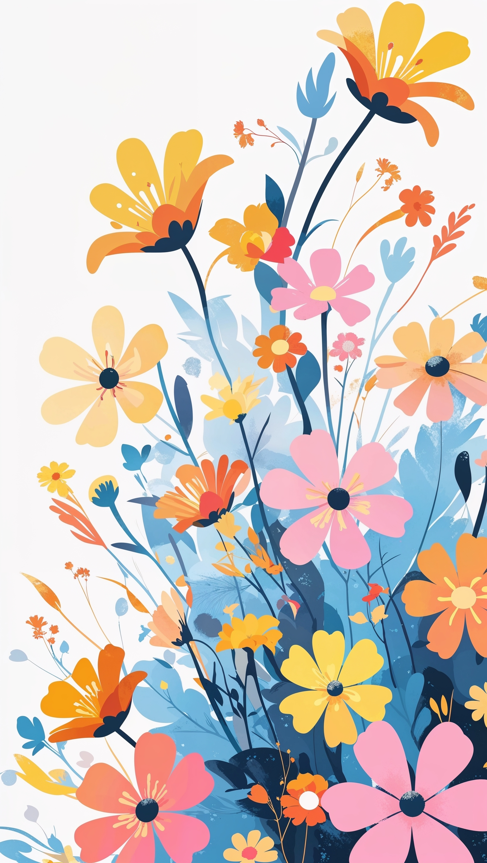 Colorful flat-design wildflowers for iPhone wallpaper