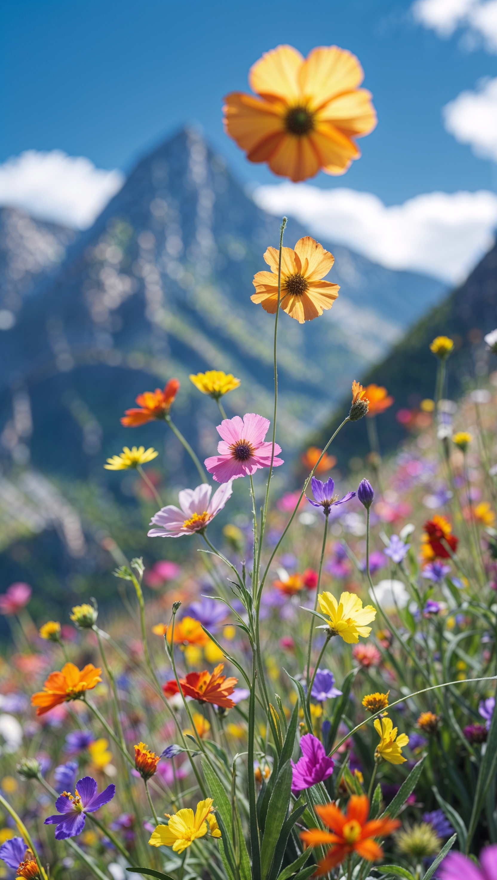 Wildflowers with mountain background, iPhone wallpaper