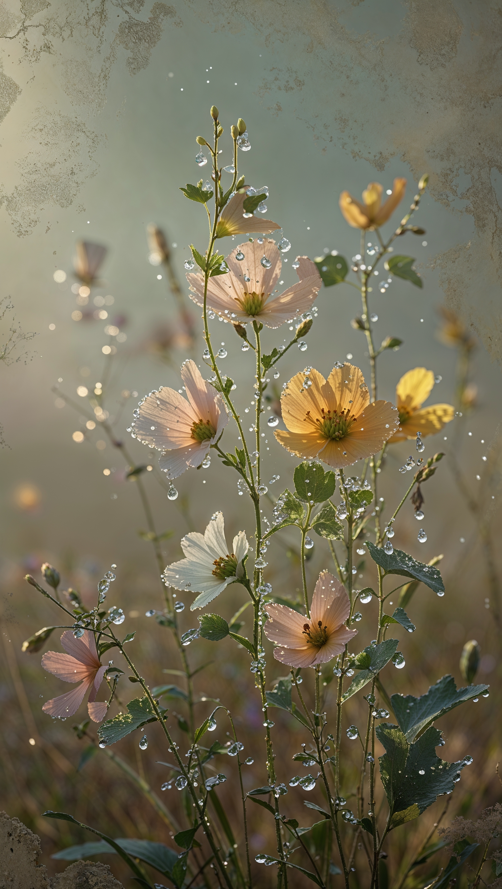 Wildflowers with dewdrops, iPhone wallpaper