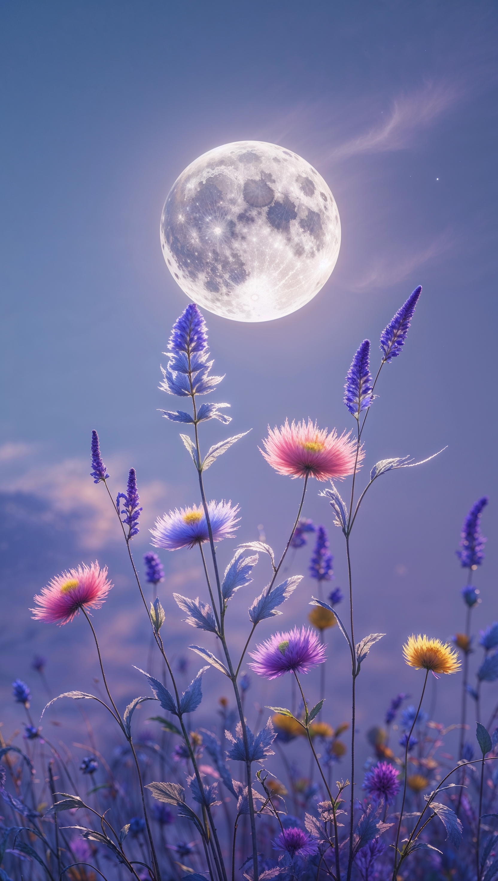 Wildflowers in moonlight, iPhone wallpaper