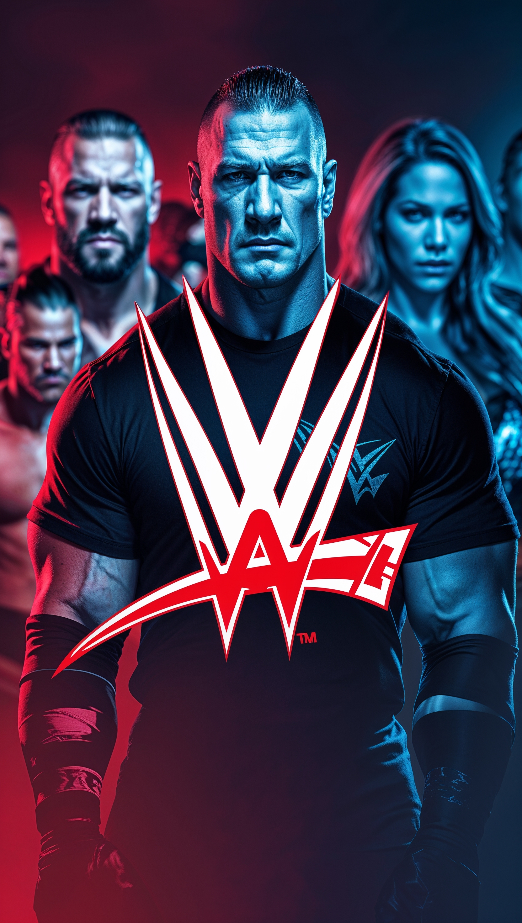 iPhone wallpaper with the WWE logo and wrestlers in the background