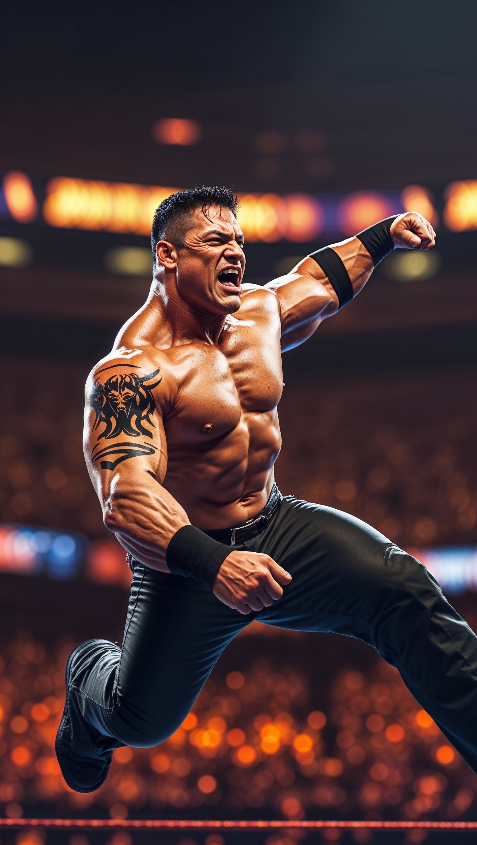 iPhone wallpaper with a WWE wrestler performing a signature move