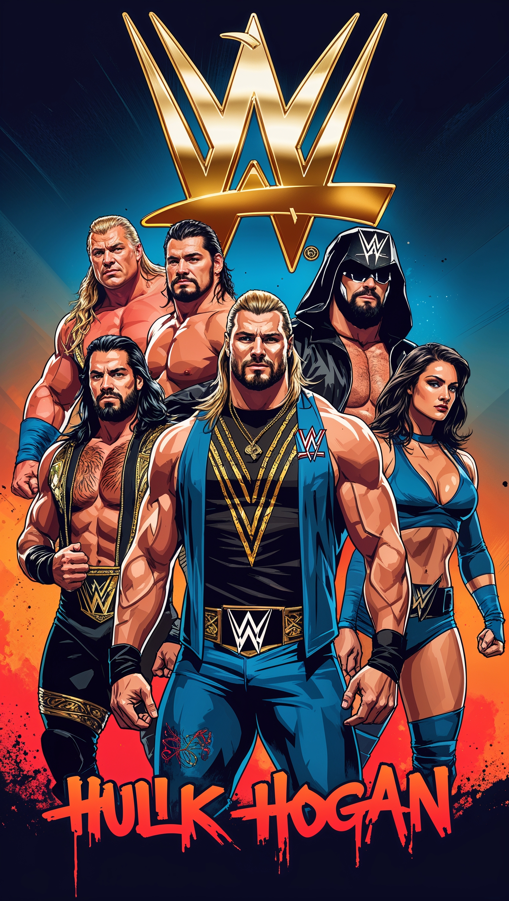 iPhone wallpaper combining old and new WWE characters