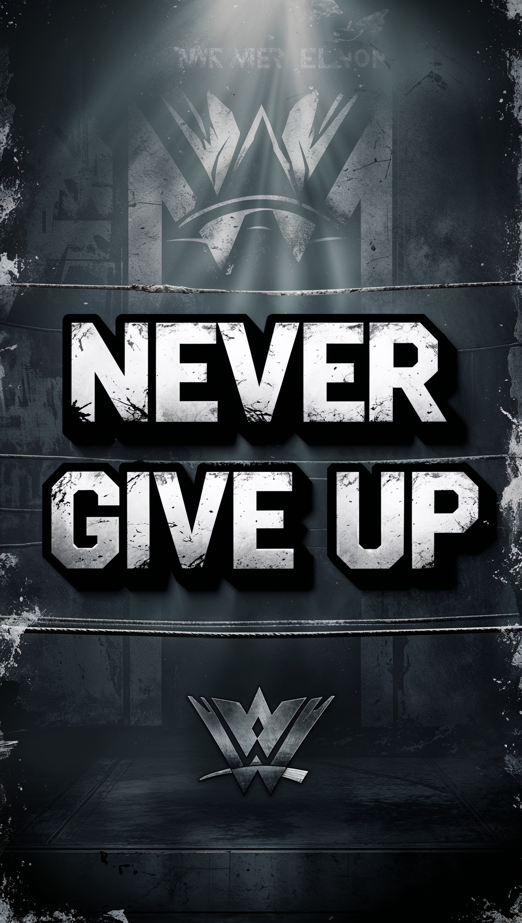 iPhone wallpaper with the "Never Give Up" slogan in a WWE background
