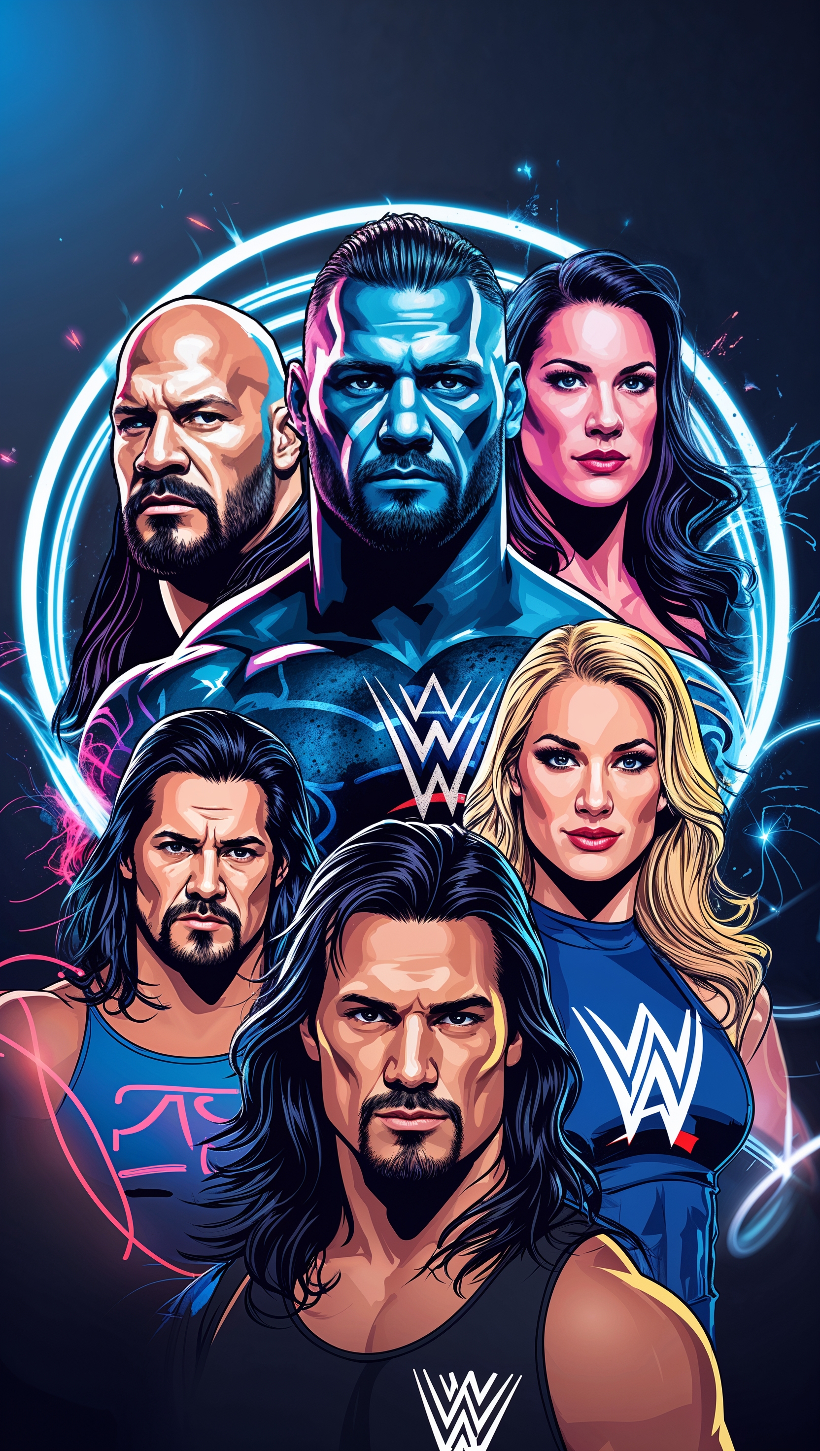 iPhone wallpaper with special graphic effects and famous WWE characters