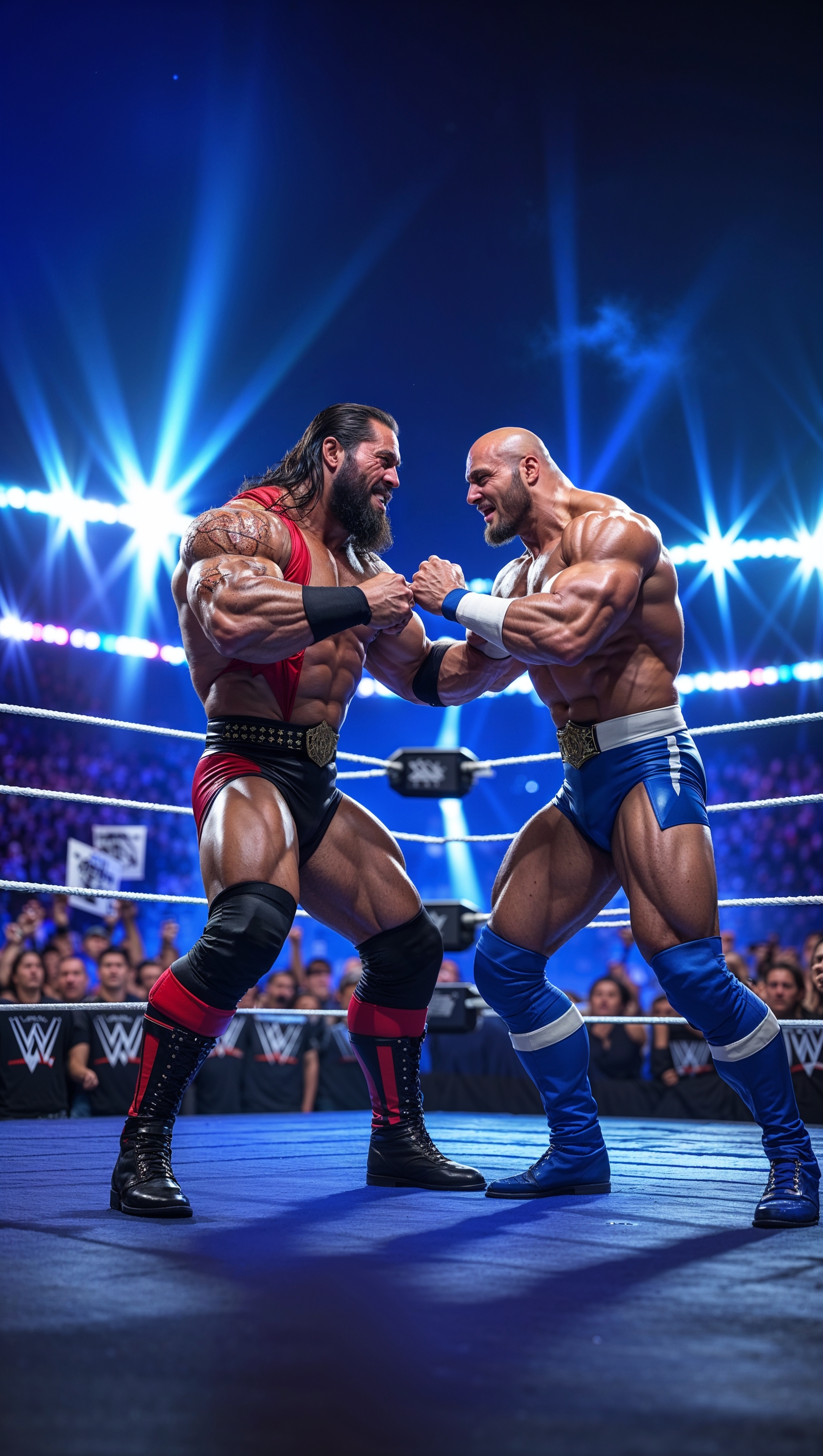 iPhone wallpaper with a WWE wrestling match scene at night