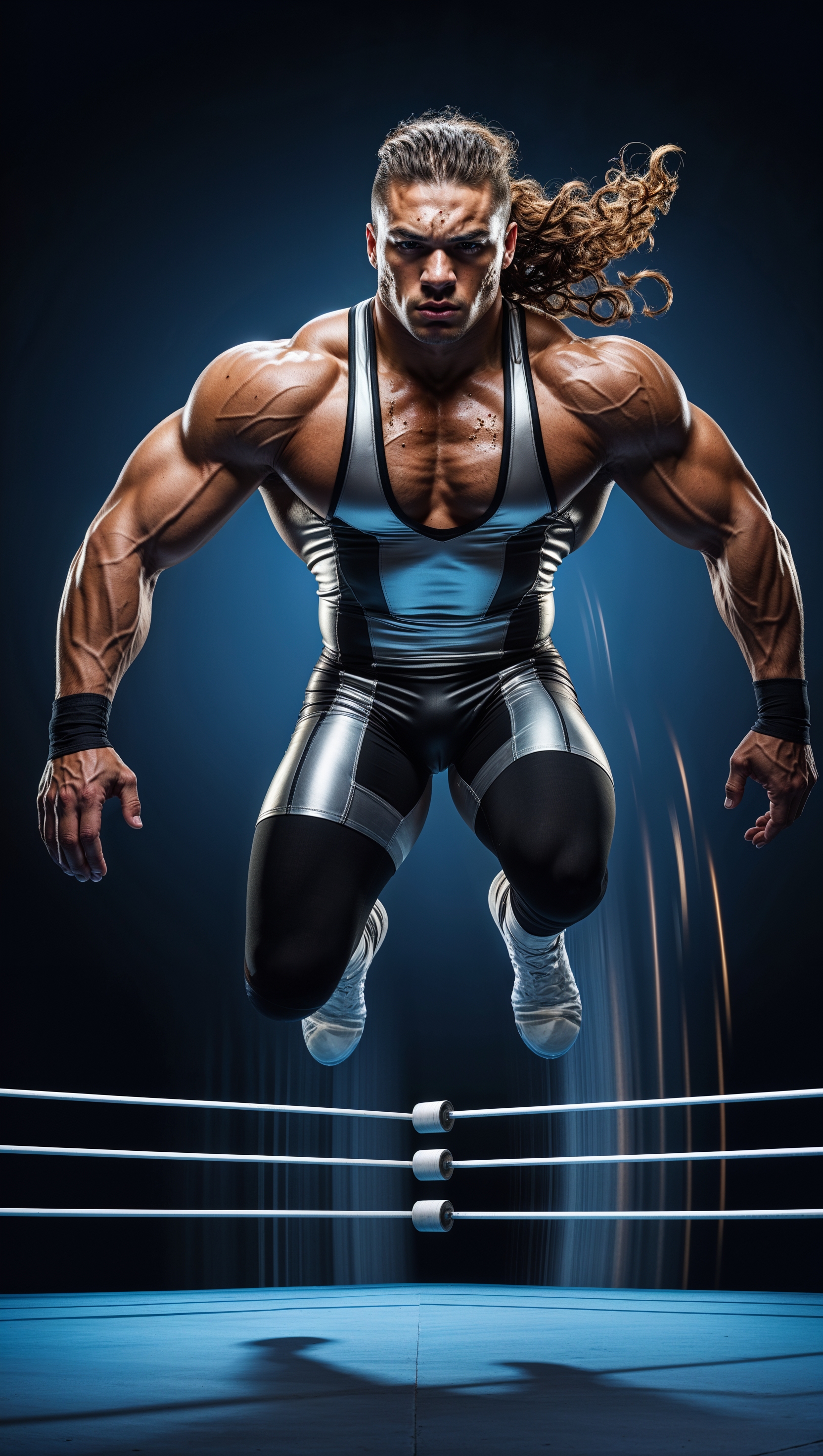 iPhone wallpaper with a wrestler leaping from the highest point of the ring
