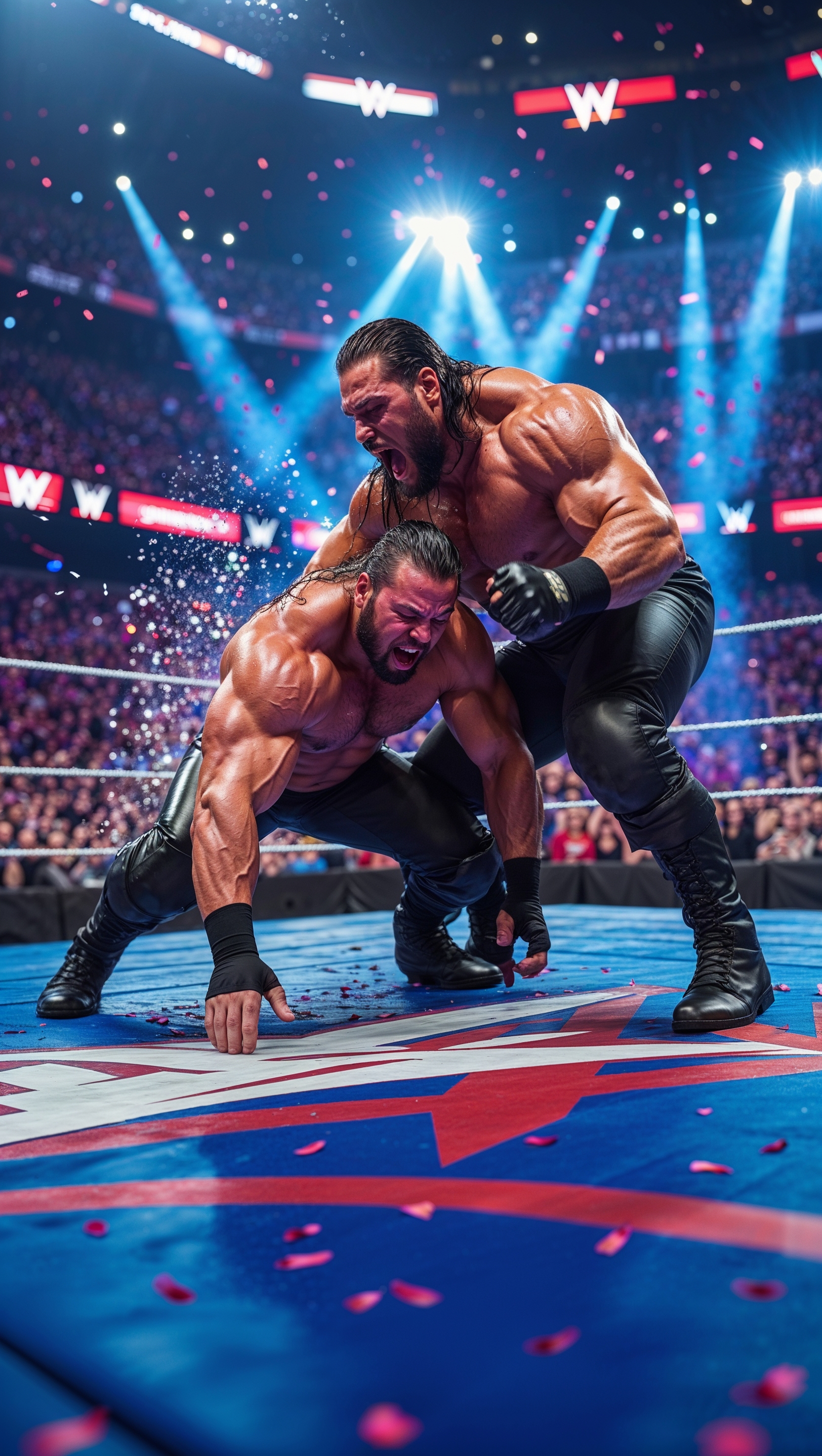 iPhone wallpaper with the final moments of a WWE match