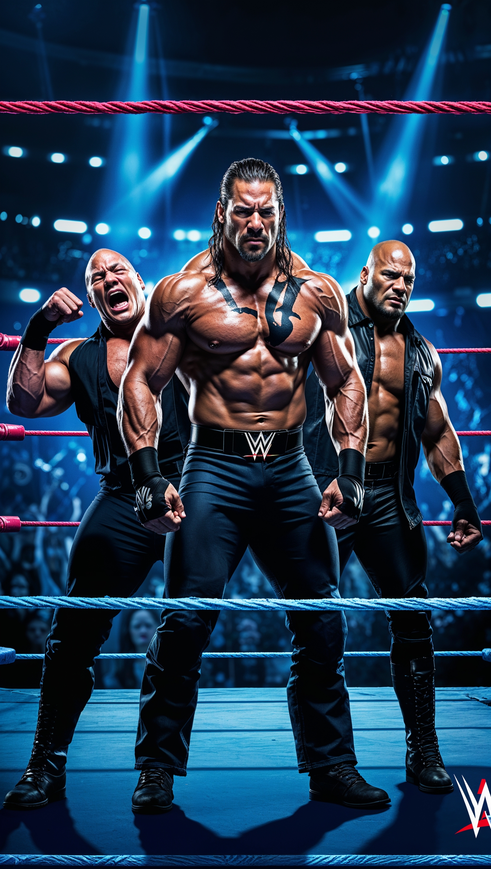 iPhone wallpaper with WWE fighters in the middle of the ring