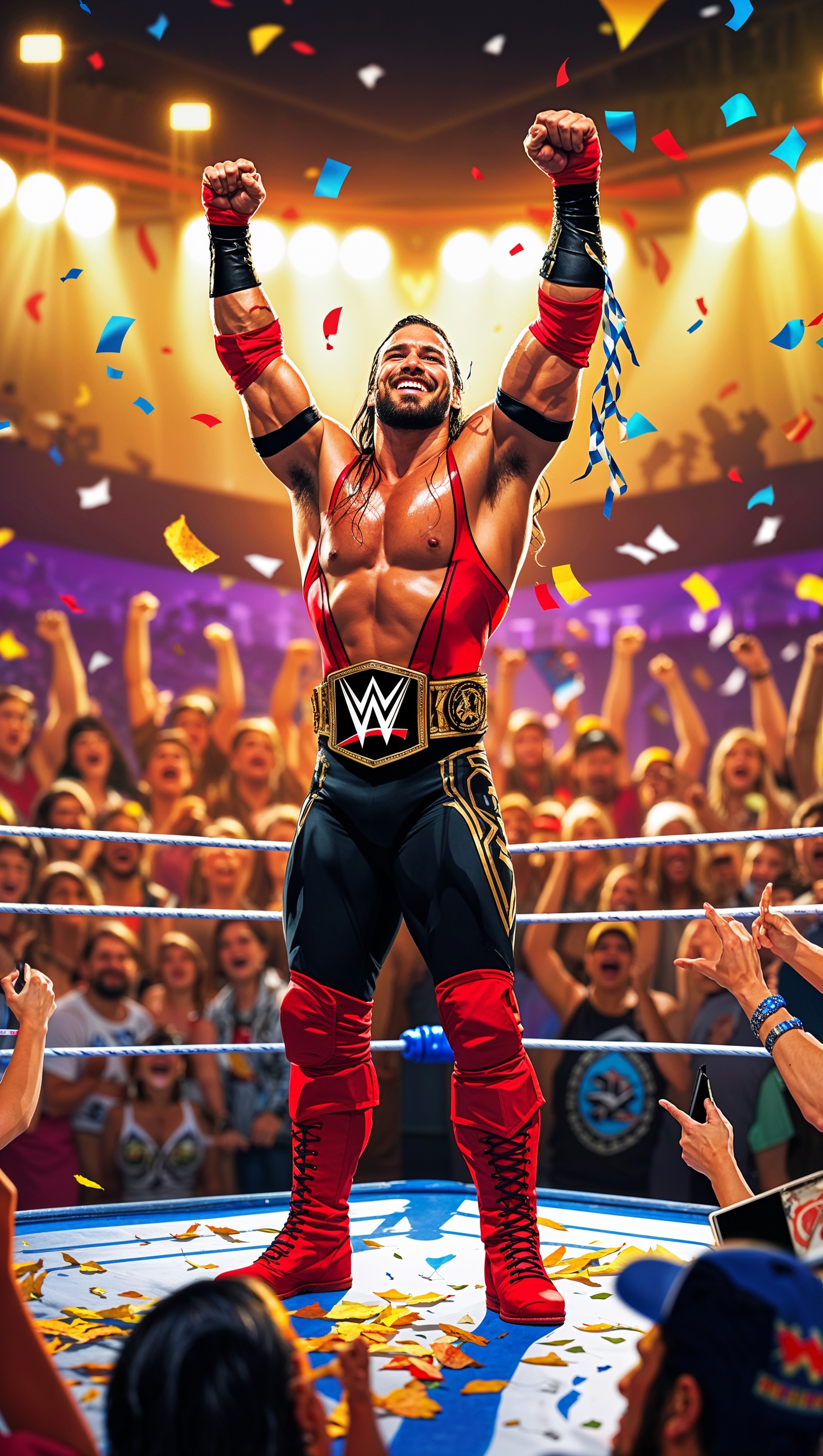iPhone wallpaper design with a WWE wrestler celebrating a win