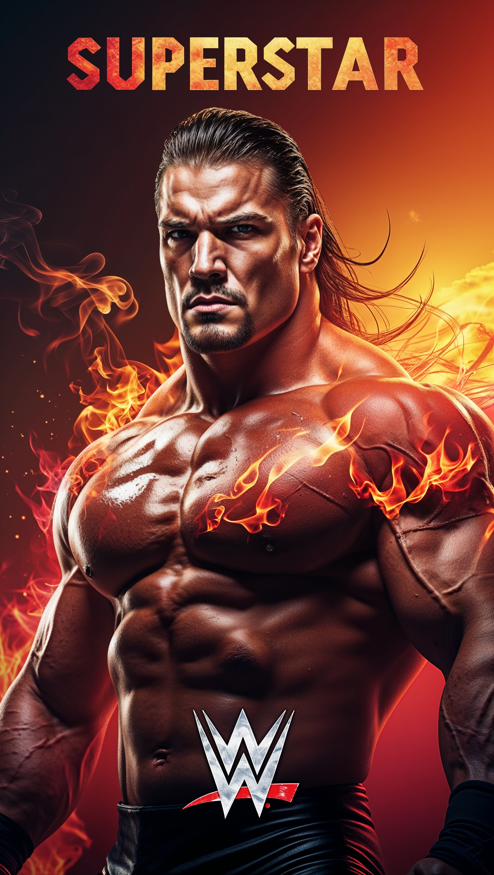 iPhone wallpaper with fiery effects and a WWE Superstar